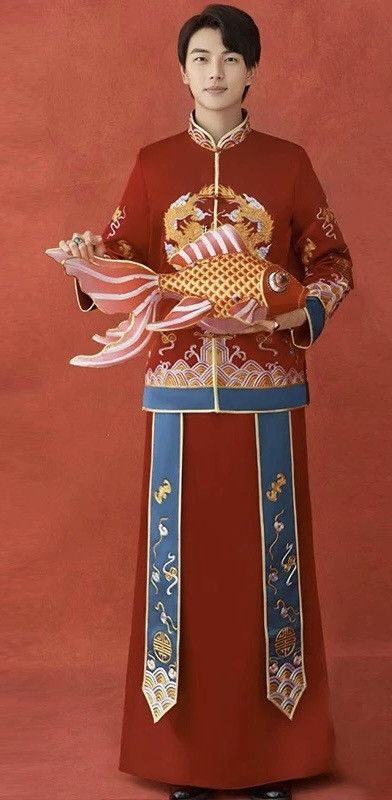Other Men’s Traditional Chinese Wedding Outfit – Red & Gold Dragon Size 38L - 9 Thumbnail