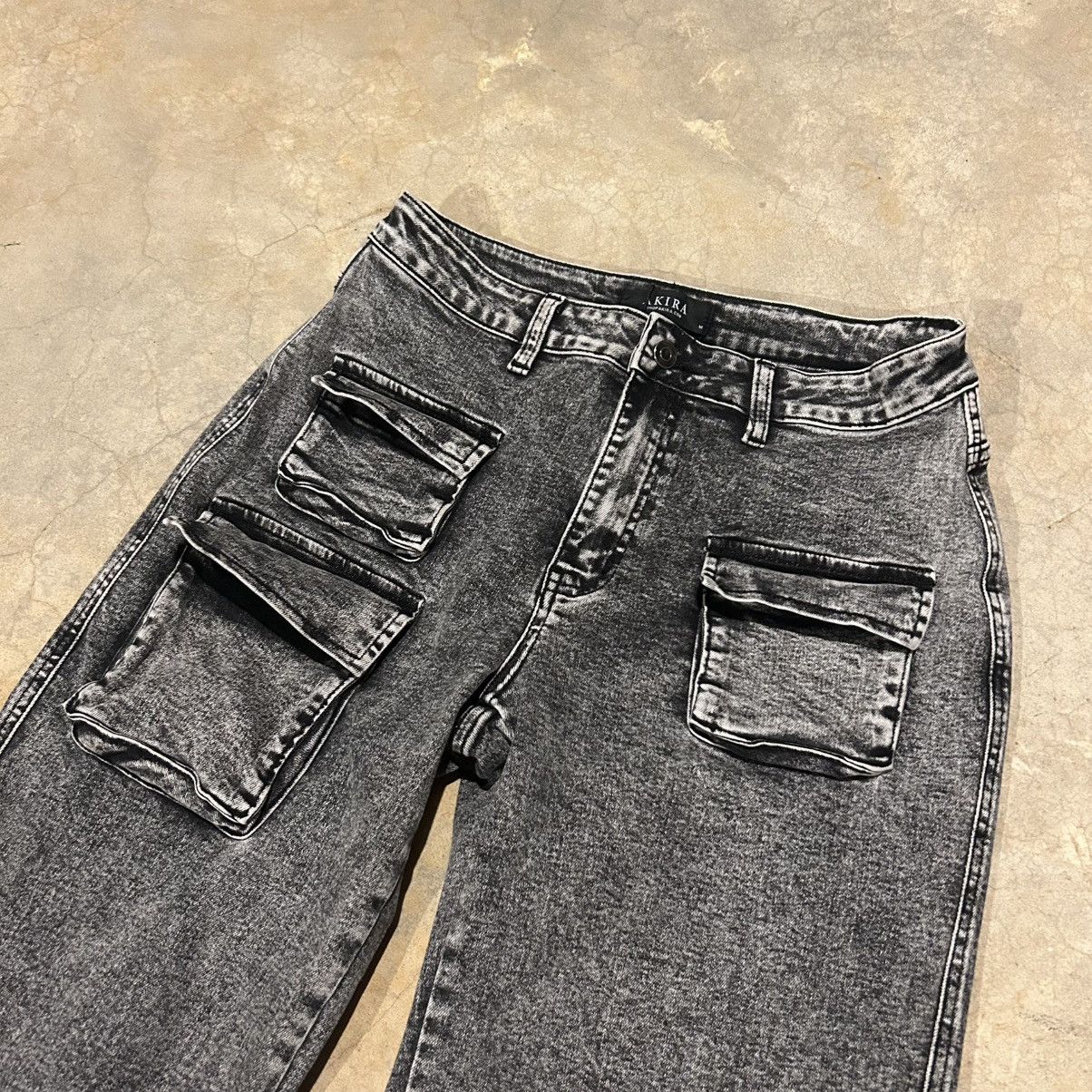 Other Baggy Y2K Style Washed Black Multi Pocket Cargo Denim Cyber Size US 31 - 5 Thumbnail