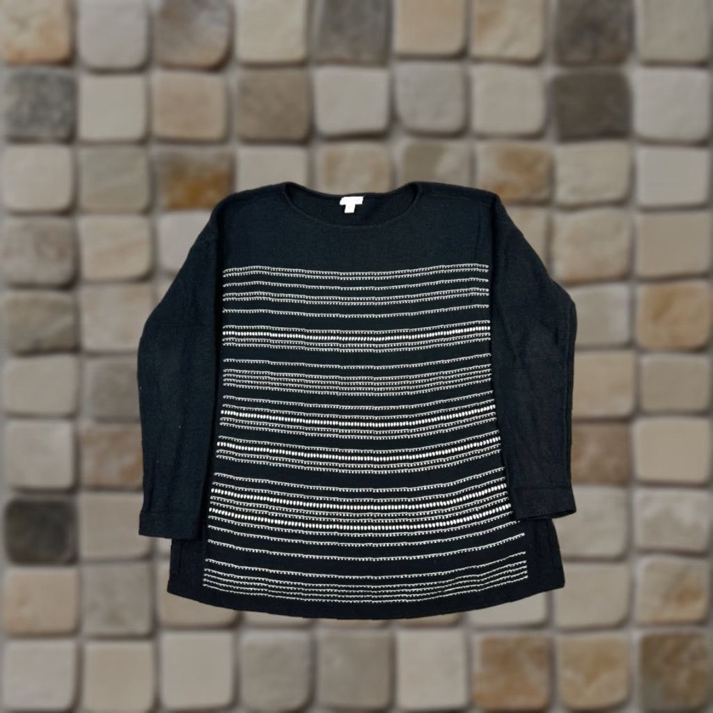 J. Jill VINTAGE J. Jill Sweater Pullover Womens Small Black White Striped Knit Casual Fall Winter Spring Size S / US 4 / IT 40 - 1 Thumbnail