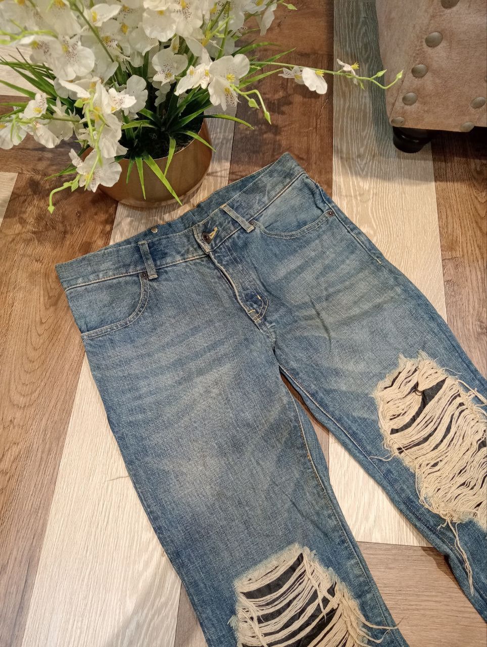 BUFFALO BOBS BUFFALO JEANS JAPAN HAGI MIX LEATHER FLARED DENIM PANTS Size US 30 / EU 46 - 6 Thumbnail