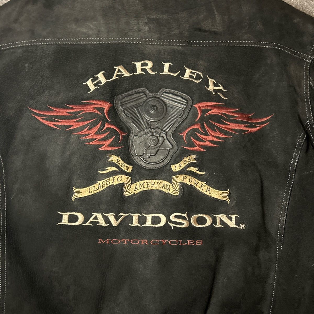 Harley Davidson Rare Y2K Harley Davidson Suede Bomber Jacket with Back Hit Size US XL / EU 56 / 4 - 5 Thumbnail