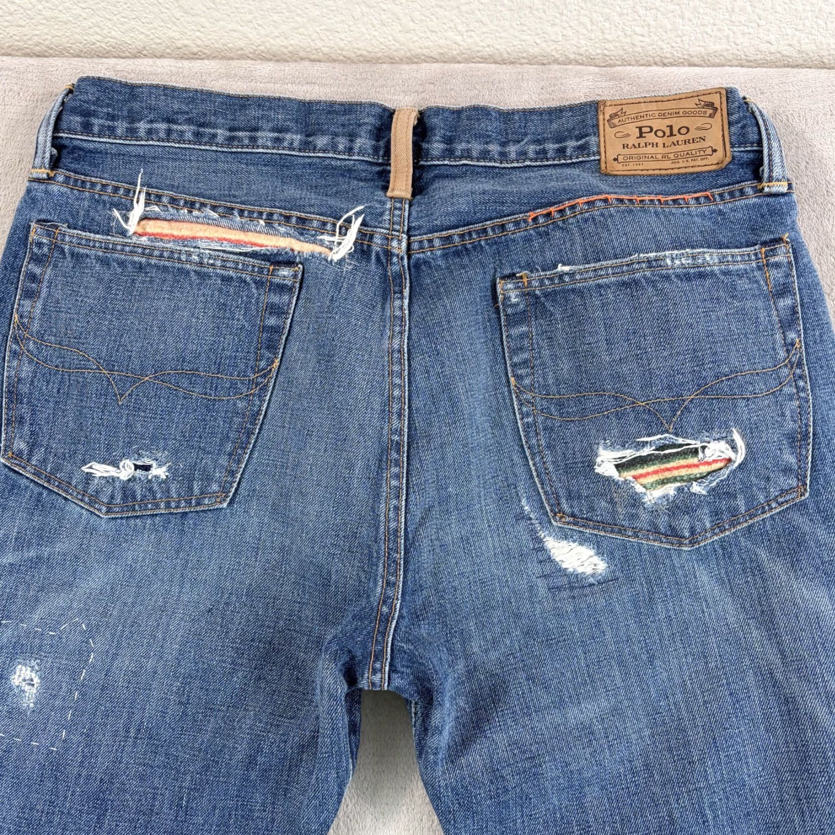 Polo Ralph Lauren VINTAGEPOLO RALPH LAUREN Varick Slim Straight Serape Patch Distressed Jeans Men 34x32 Size US S / EU 44-46 / 1 - 4 Thumbnail
