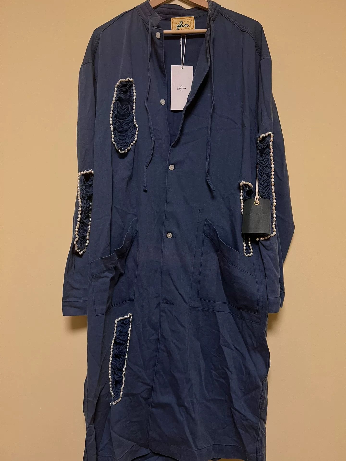 Glass Cypress Long Shirt Coat with Pearl Details Size L / US 10 / IT 46 - 1 Thumbnail