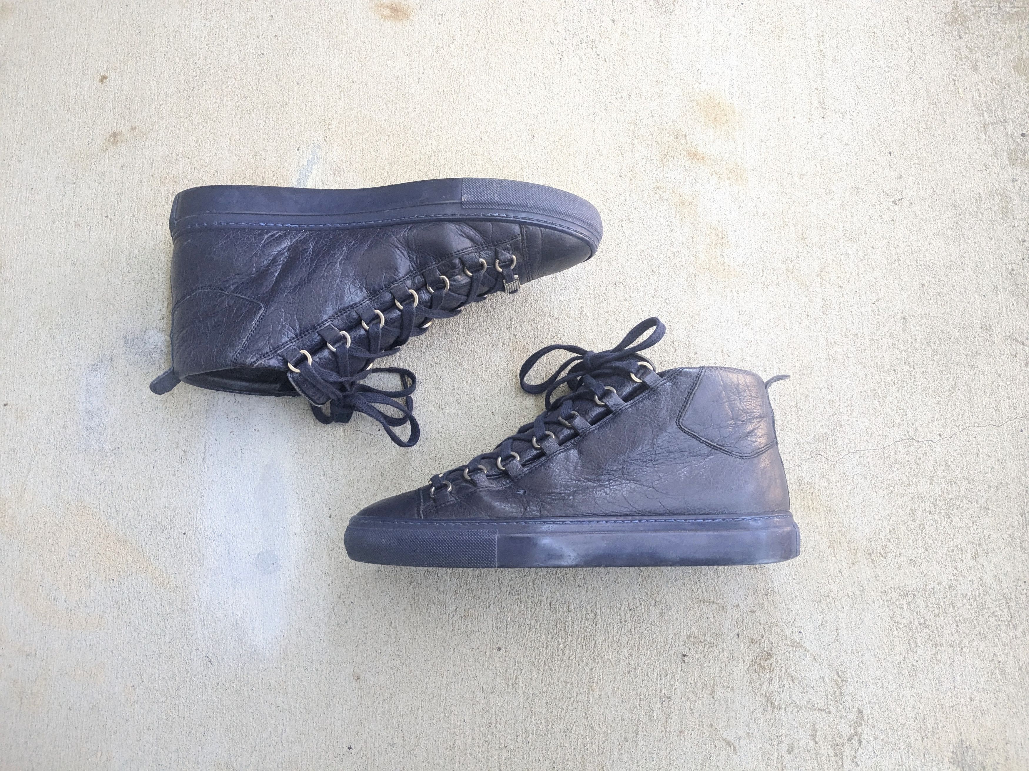 Balenciaga Arena Navy Blue Leather High Tops Lace Up