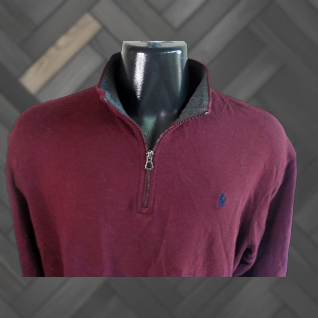 Polo Ralph Lauren POLO RALPH LAUREN 1/4 Zip Pullover Maroon Cotton Blend XL Slim Mock Neck Logo Men Shirt Size US XL / EU 56 / 4 - 1 Thumbnail