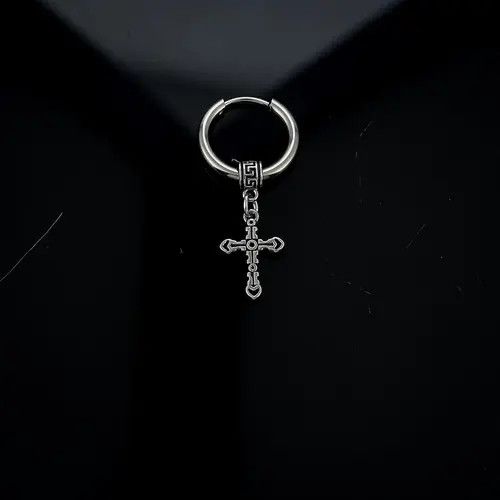 Jewelry Silver Cross Dangle Hoop Earrings, Men's Gothic Jewelry Size ONE SIZE - 4 Thumbnail