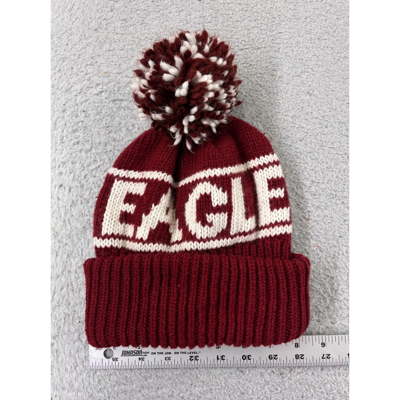 American Eagle Outfitters American Eagle Beanie Toque Adult One Size Red White Knit Wool Acrylic Blend Pom Size ONE SIZE - 4 Thumbnail