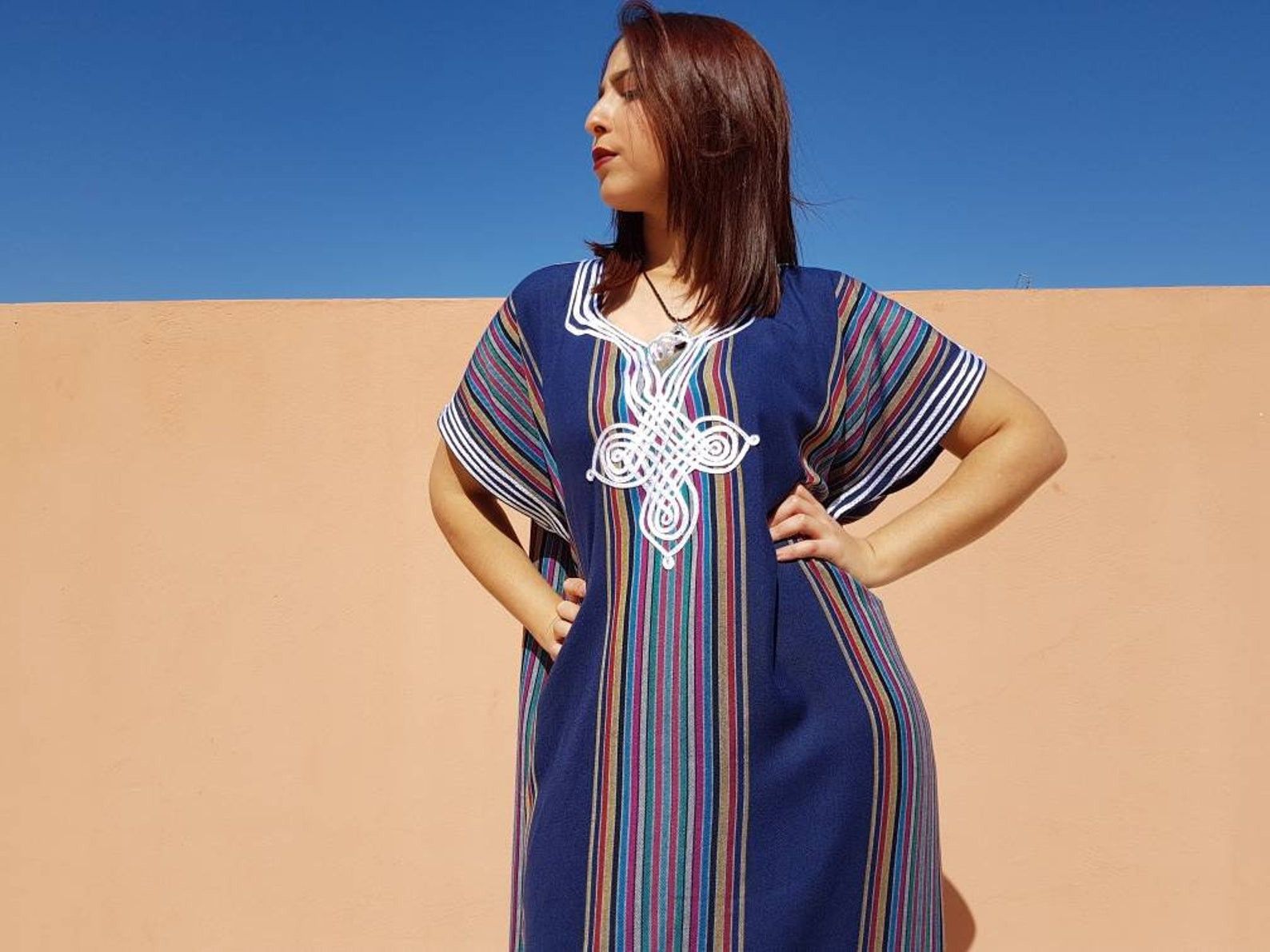 Designer × Handmade Moroccan Bohemian Kaftan For Women Size ONE SIZE - 3 Thumbnail