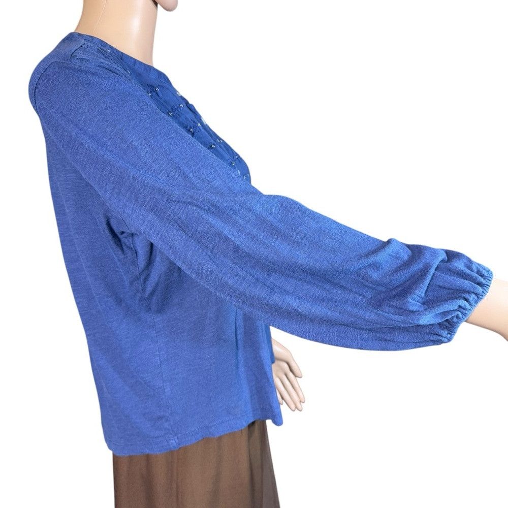 Lucky Brand NWT New Lucky Brand Embroidered Crochet Trim Blue Top Size Size S / US 4 / IT 40 - 3 Thumbnail
