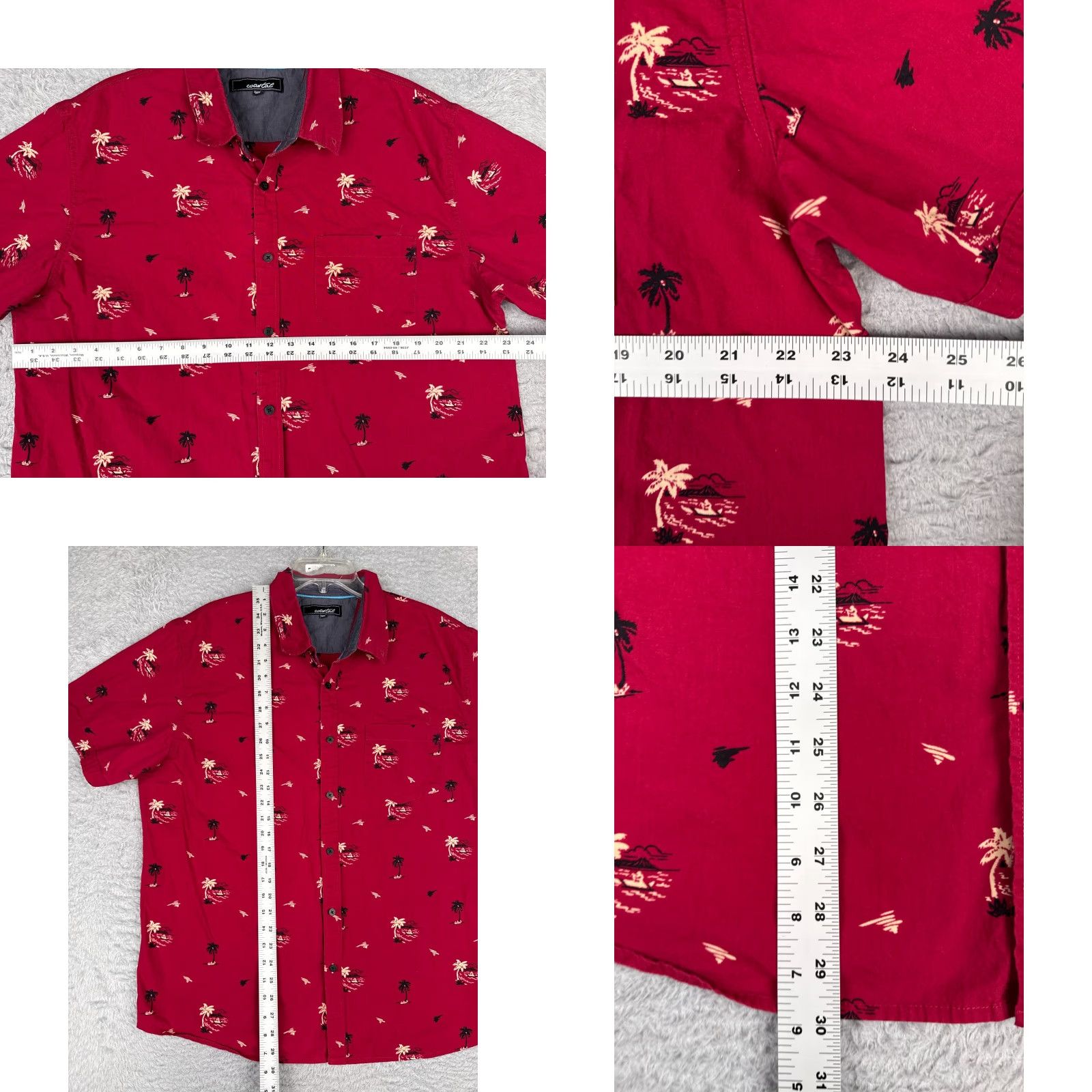 Vintage Coastal Shirt Men 2XL Red Palm Tree Hawaiian 100% Cotton Button-Up Short Sleeve Beach Floral Slim Fit Navyline? Size US XXL / EU 58 / 5 - 8 Thumbnail