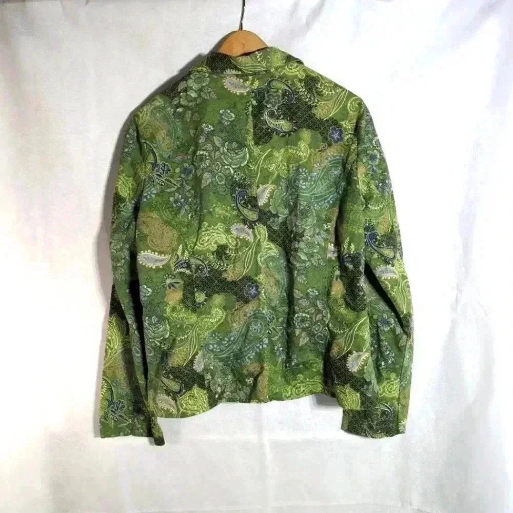 Designer Green Paisley Cotton Jean Jacket sz XL by Christopher and B Size XL / US 12-14 / IT 48-50 - 3 Thumbnail