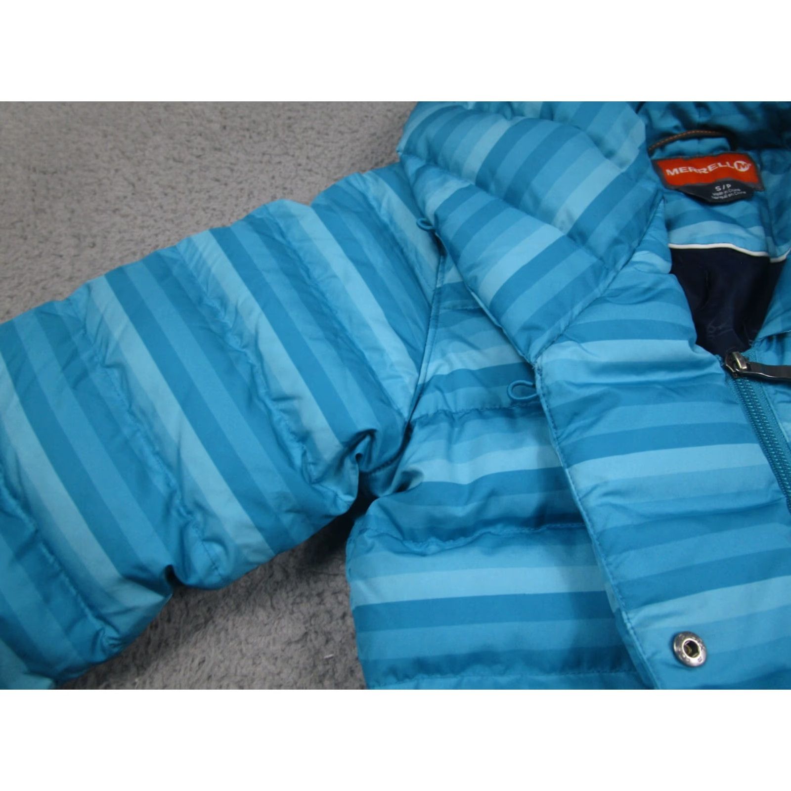 Merrell Merrell Down Jacket Womens Small Blue Striped Full Zip Snap Button Pockets Size S / US 4 / IT 40 - 3 Thumbnail