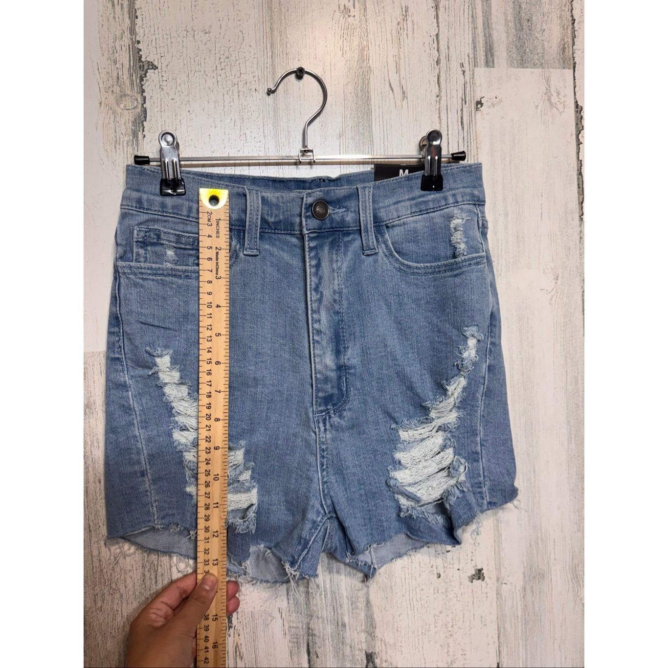 Other Fashion Nova Distressed Denim Shorts | High-Waisted Frayed Jean Shorts Size Medium Size 28" / US 6 / IT 42 - 6 Thumbnail