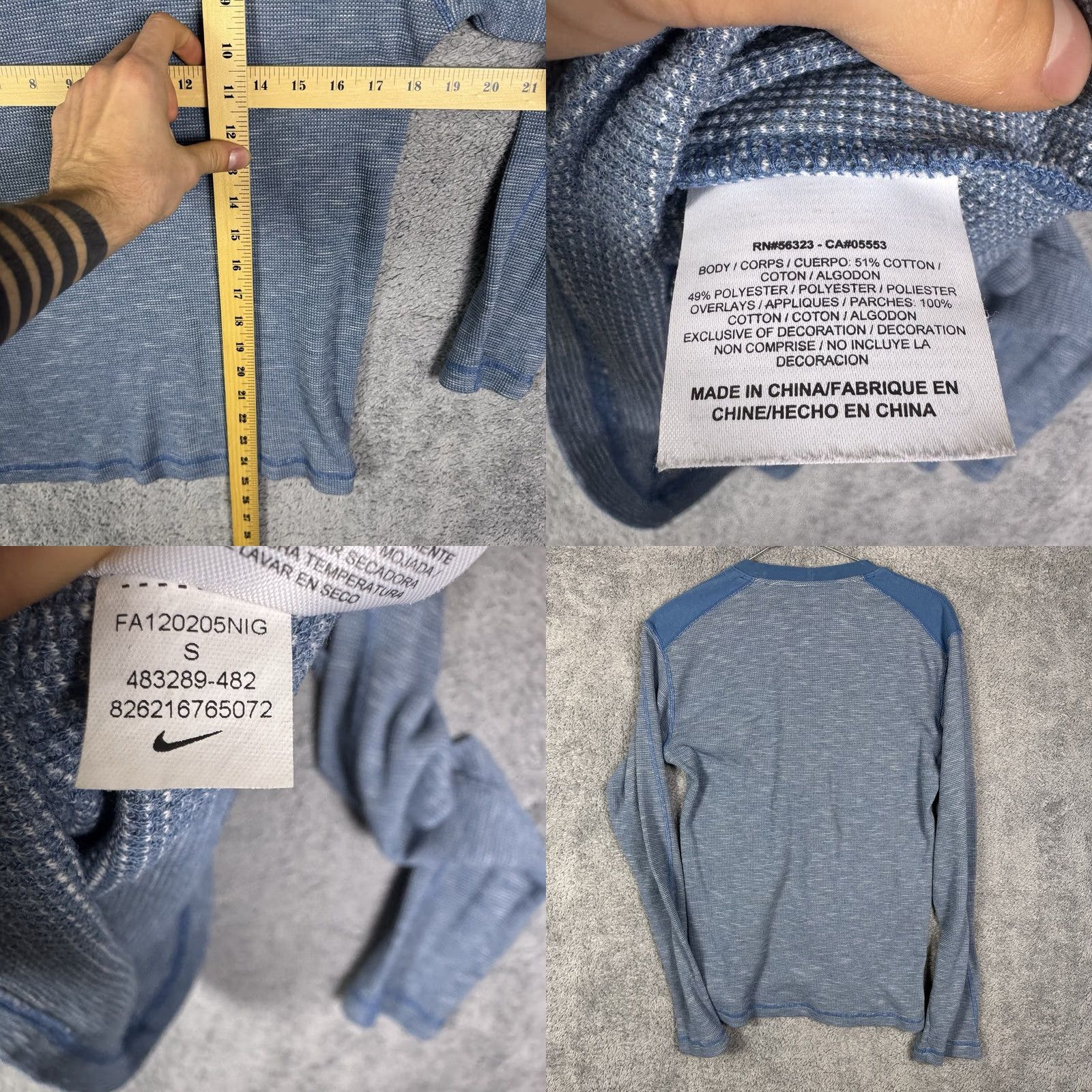 Jordan Brand Jordan Shirt Mens S Waffle Thermal Crewneck Pullover Base Layer Knit Long Sleeve Blue 90s Sports Minimalist Logo Cotton Blend Knit Regular Mens Shirt Size US S / EU 44-46 / 1 - 8 Thumbnail