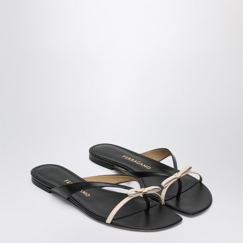 Salvatore Ferragamo Ferragamo Mini Bow Flip-Flop Black And Powdery / Regular Fit Size US 6.5 / IT 36.5 - 1 Thumbnail