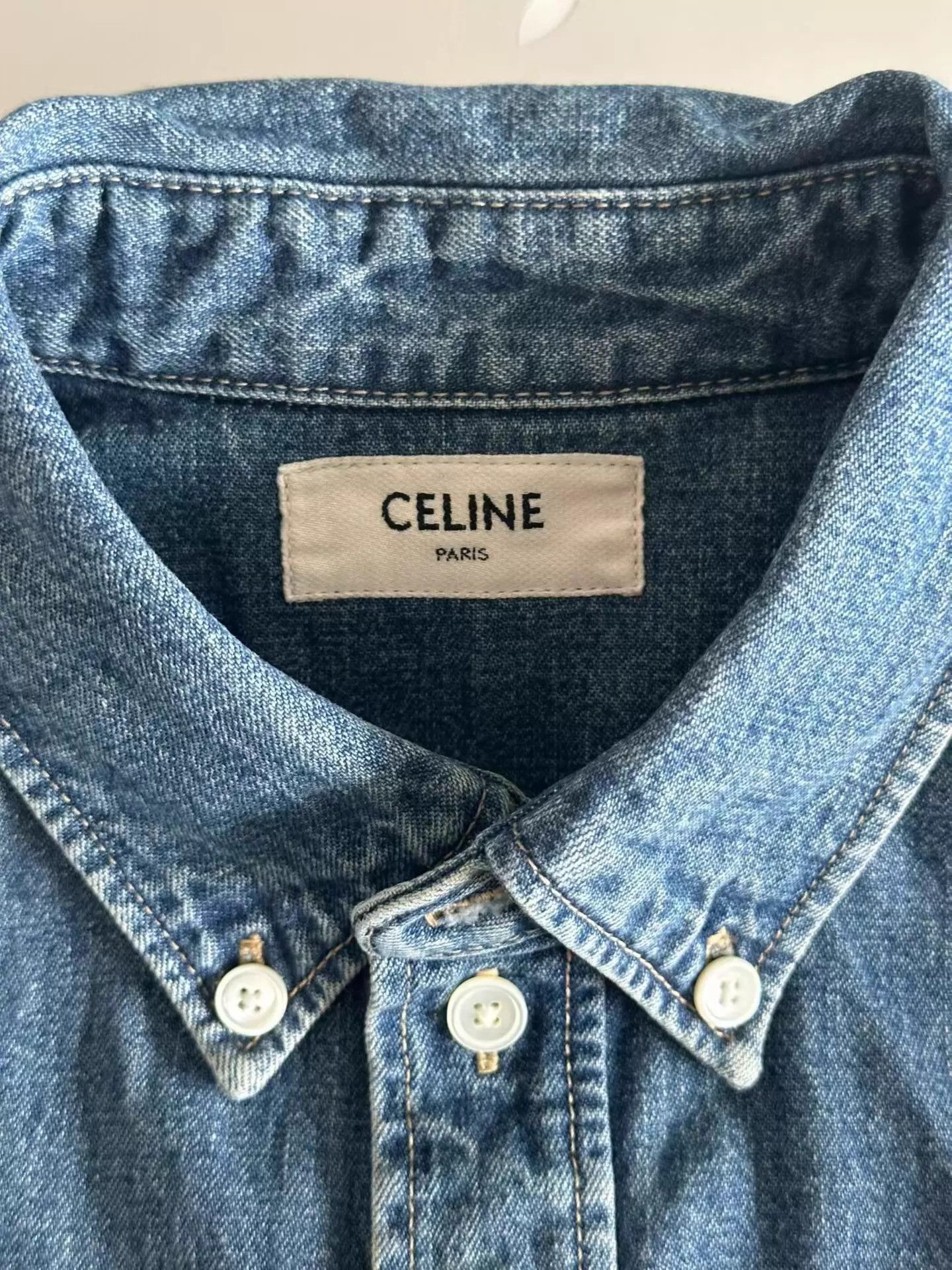 Celine Celine Triomphe Denim Short Shirt M New w/Tags Size M / US 6-8 / IT 42-44 - 3 Thumbnail