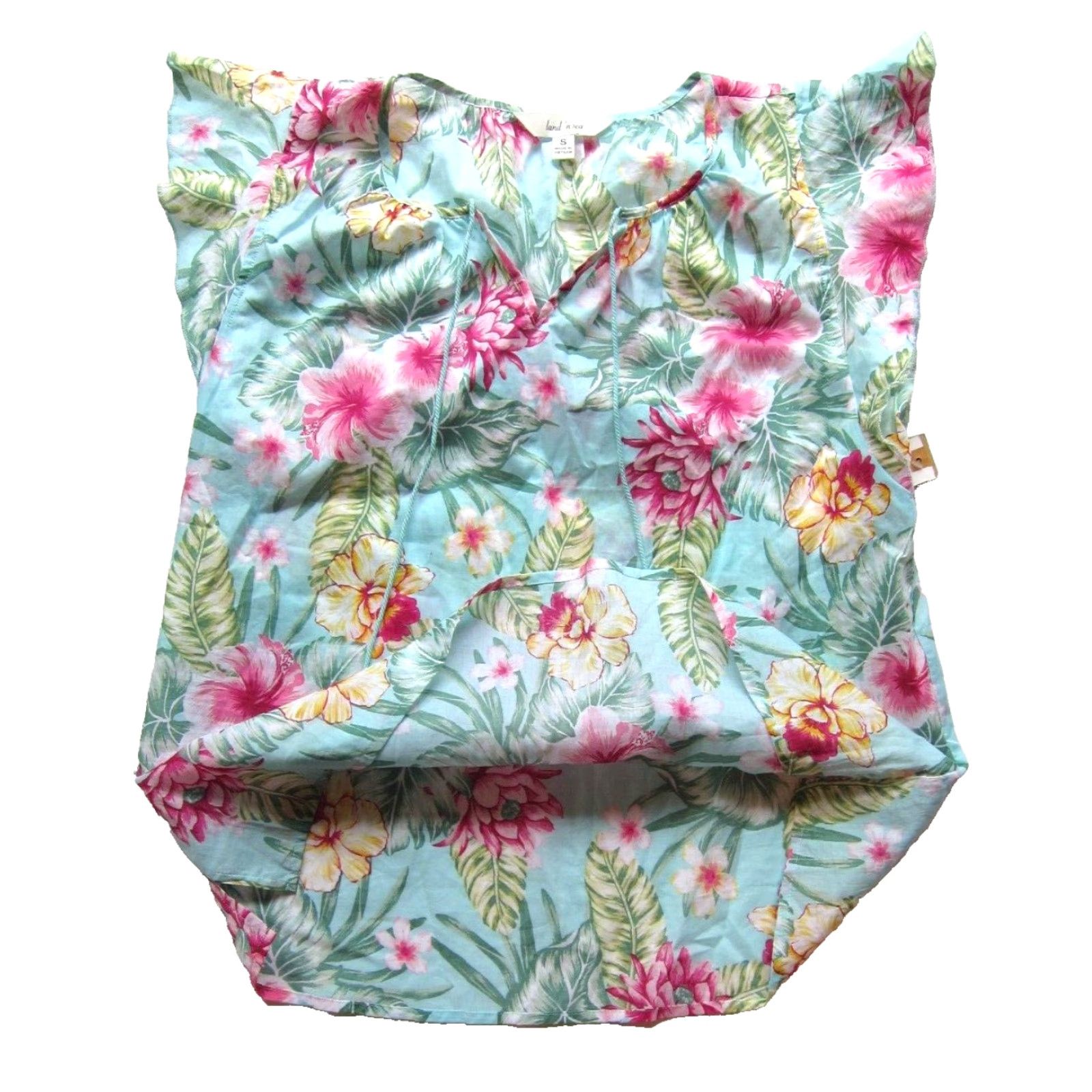 Vintage NWT Land N Sea Cap Sleeve Blouse Floral Pink S Small Women's Cotton 100% V-Neck Short Sleeve Blouse Tunic Regular Size S / US 4 / IT 40 - 5 Thumbnail