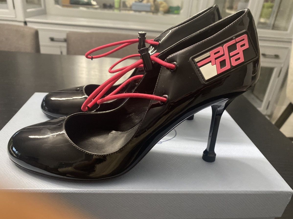 Prada PRADA Patent Leather Rubber Logo D’Orsay High Heel Pumps Size US 9.5 / IT 39.5 - 1 Thumbnail