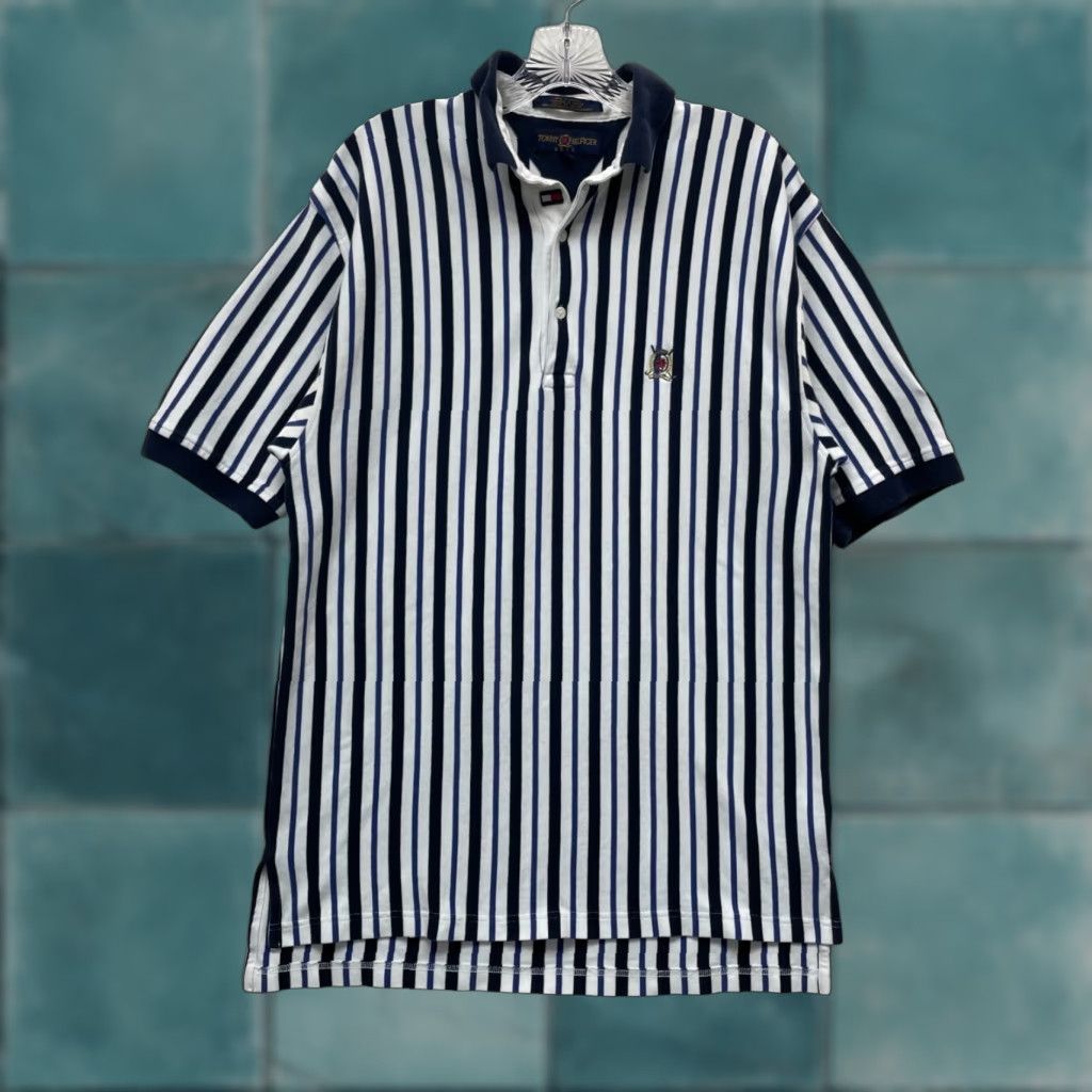 Tommy Hilfiger VINTAGE Tommy Hilfiger Polo Shirt Medium Navy Blue Vertical Stripe Rugby Polo Shirt Mens? Size US M / EU 48-50 / 2 - 1 Thumbnail