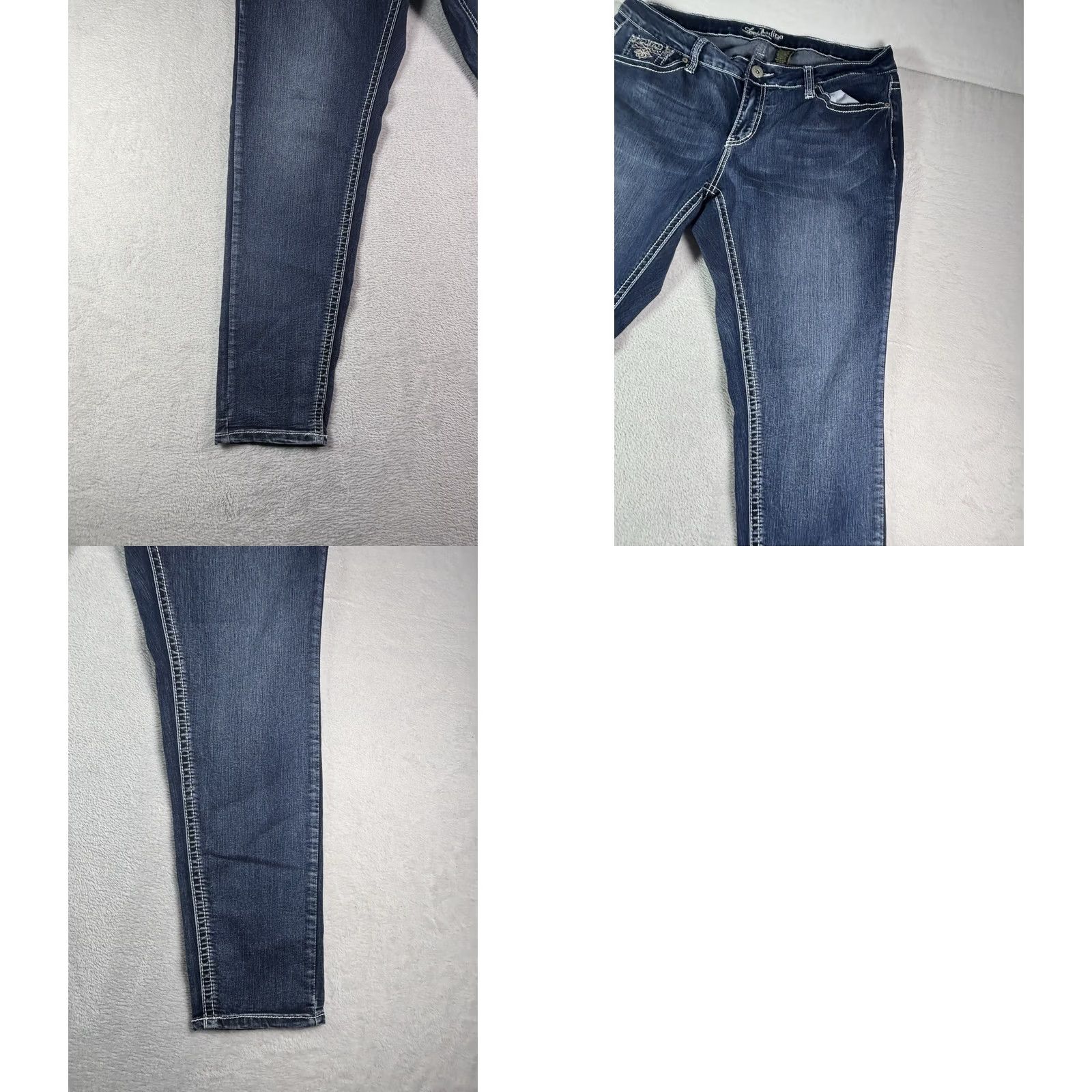 Vintage Love Indigo Premium Jeans Women's Jeans Cropped Dark Wash Embroidered Size 16W Mid Rise 5-Pocket Blue Denim Size 38" / US 16 / IT 52 - 10 Thumbnail