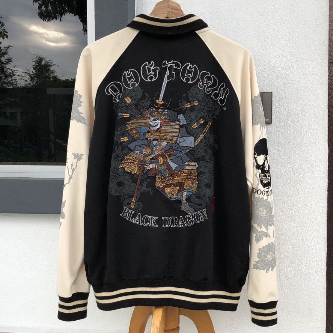 image of Dogtown Dog Town Black Dragon Embroidery Skeleton Samurai Jacket in Black Brown, Men's (Size Large)