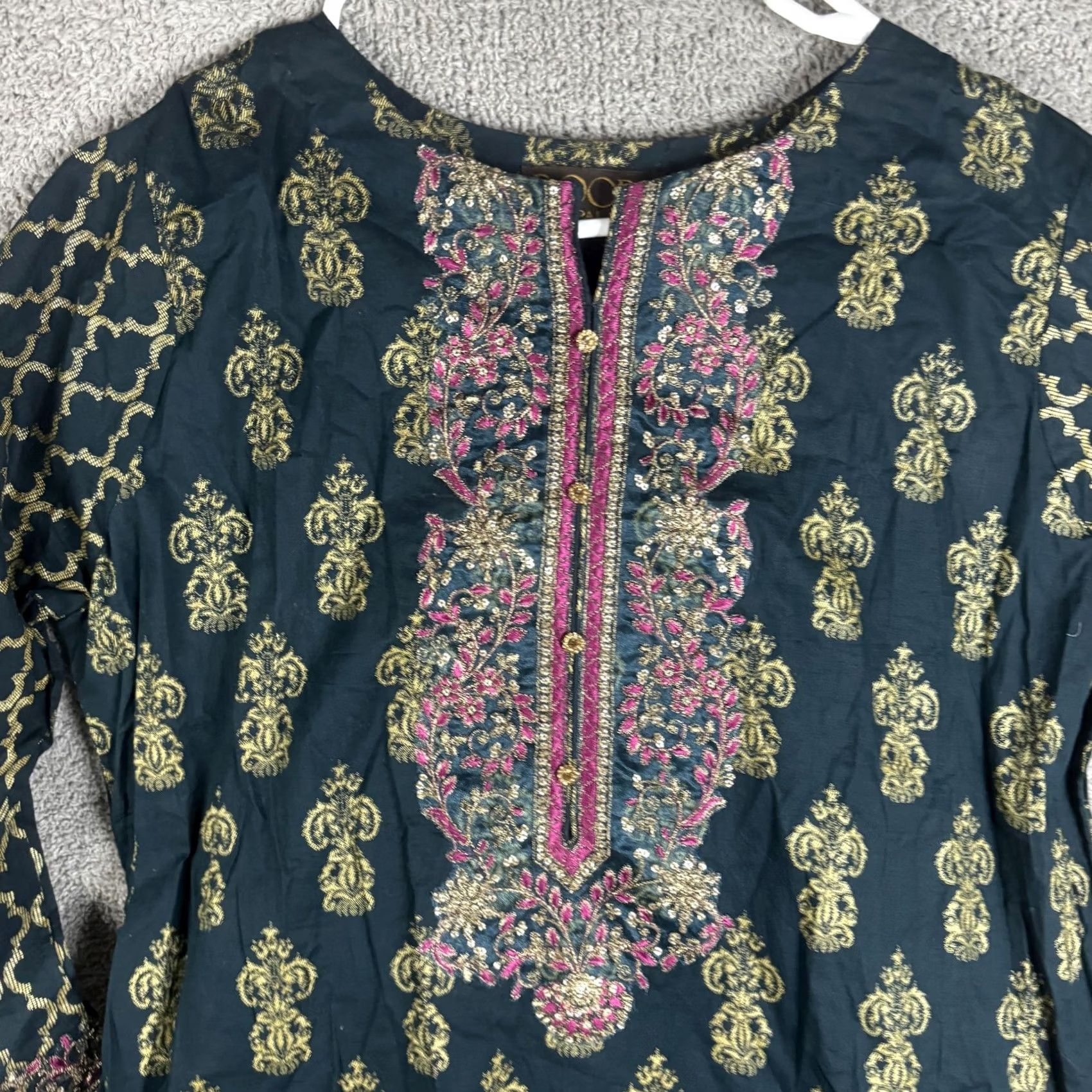 Palace Roop Sari Palace Kaftan Dress Womens 48 Green Embroidered Paisley Tunic Kurti Dressy Party/Cocktail Wedding Long Sleeve Round Neck Vintage: No, N/A Size XL / US 12-14 / IT 48-50 - 4 Thumbnail