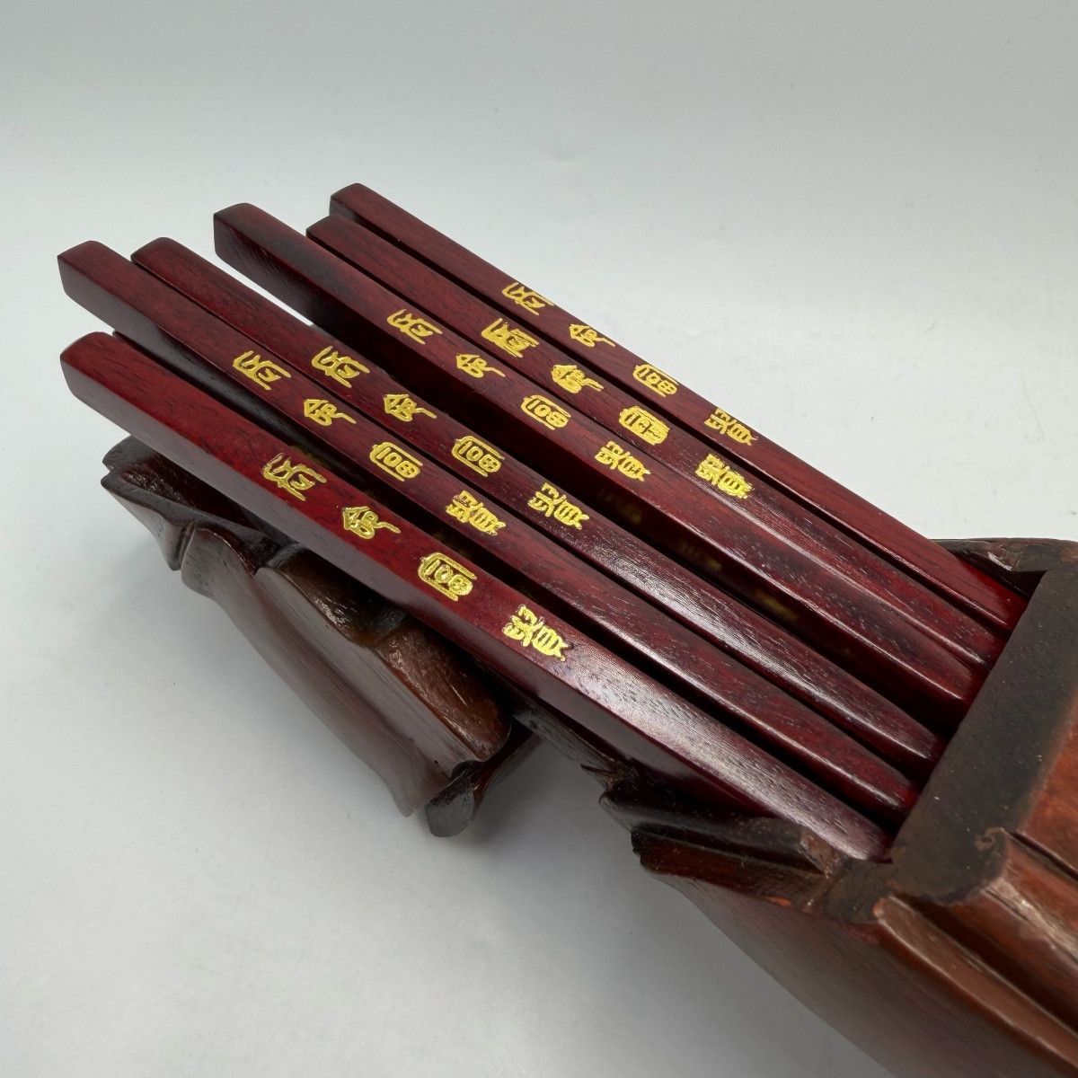 Vintage Vintage Chinese Wooden Chopsticks Set Carved Feng Shui Size ONE SIZE - 2 Thumbnail