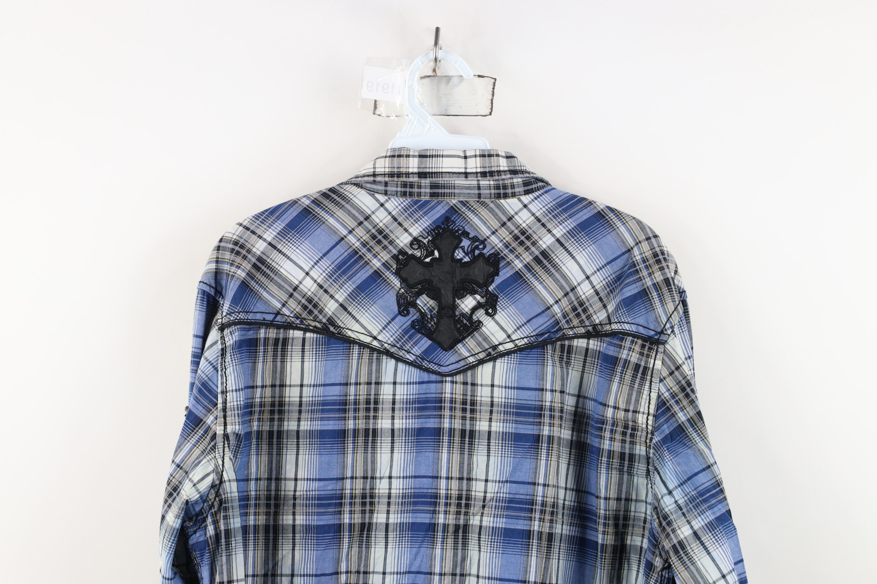 Vintage Buckle UFC MMA Iron Cross Studded Snap Button Shirt Plaid Size US M / EU 48-50 / 2 - 15 Thumbnail