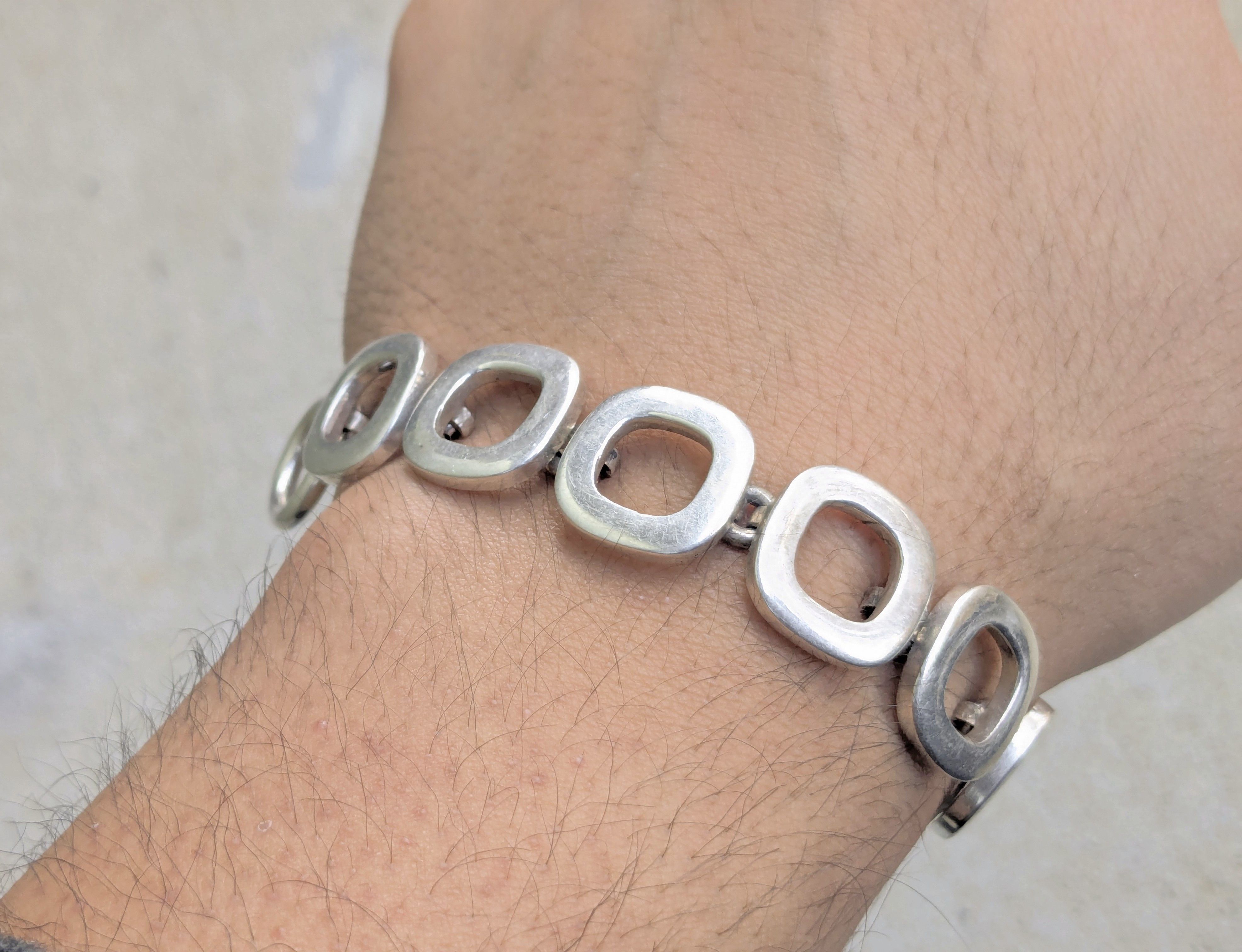 Jewelry Vintage Sterling Silver Bracelet Square Chain Link 7.25" Size ONE SIZE - 12 Thumbnail