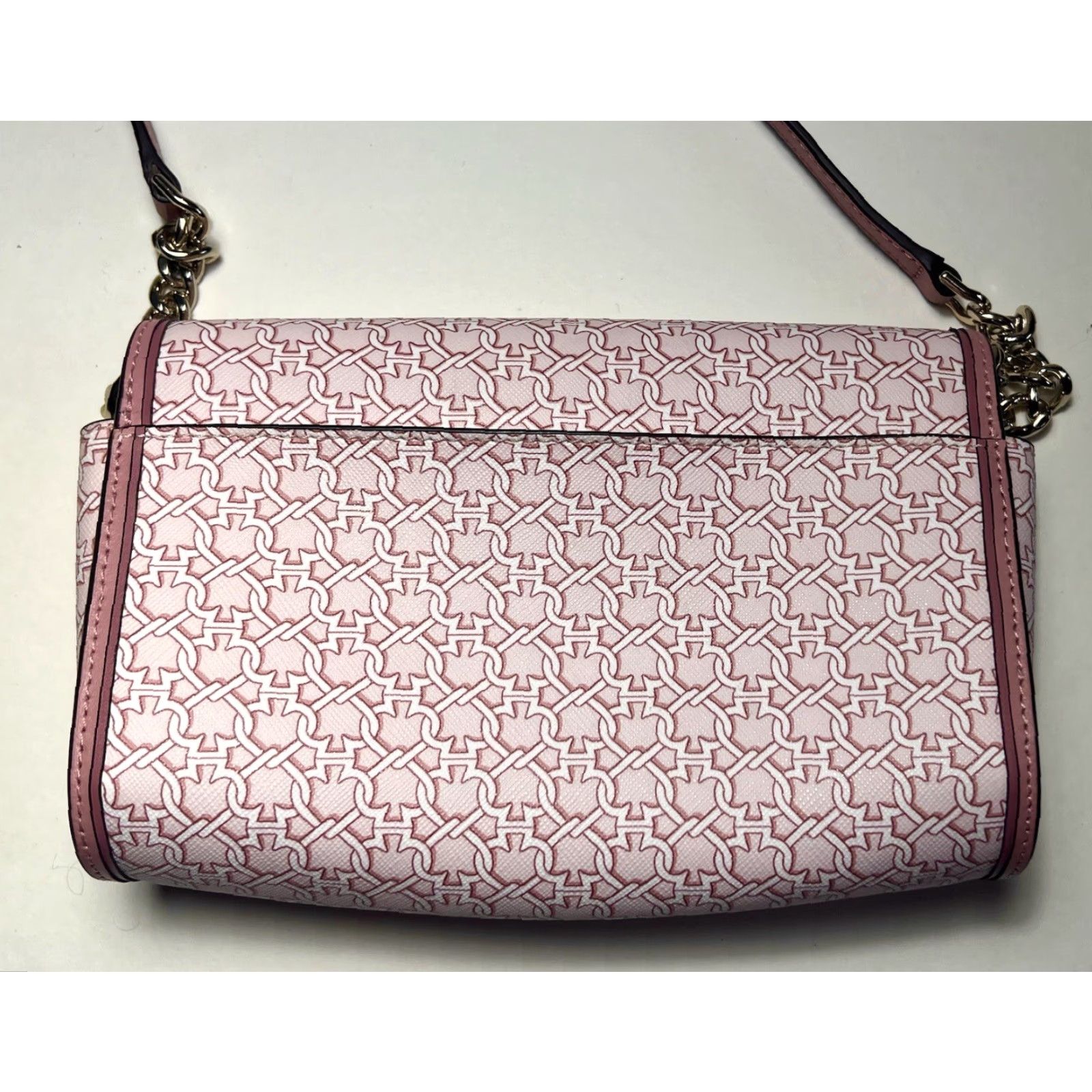 Vintage Kate Spade LINK Tote Bag Mauve Cream Purse Linked Spades Tote Women Medium Pink Leather Crocodile Linked Straps Andrea Link 90s? Size ONE SIZE - 4 Thumbnail