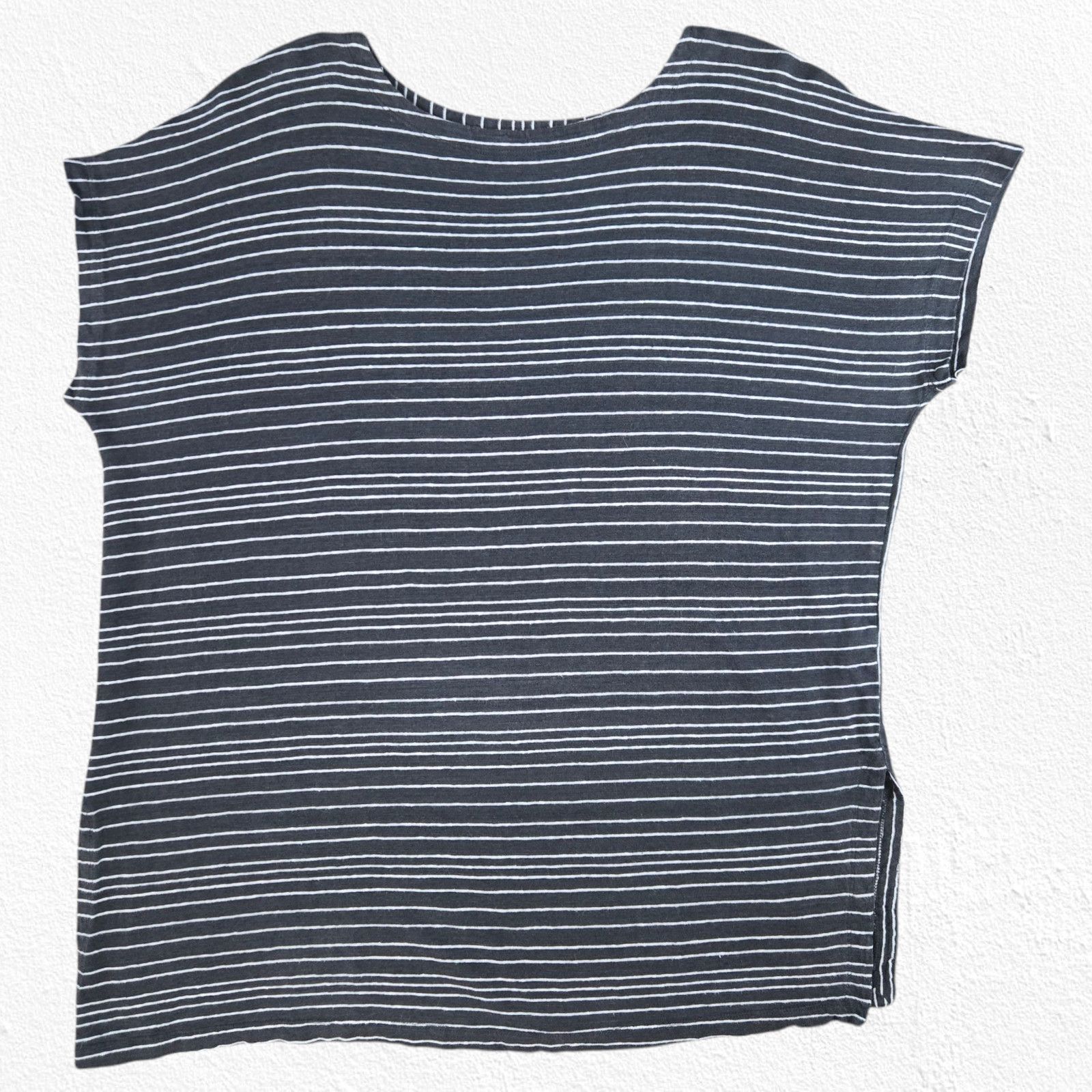 Eileen Fisher Eileen Fisher Black White Linen Boxy Striped Top Size Large Size L / US 10 / IT 46 - 2 Thumbnail