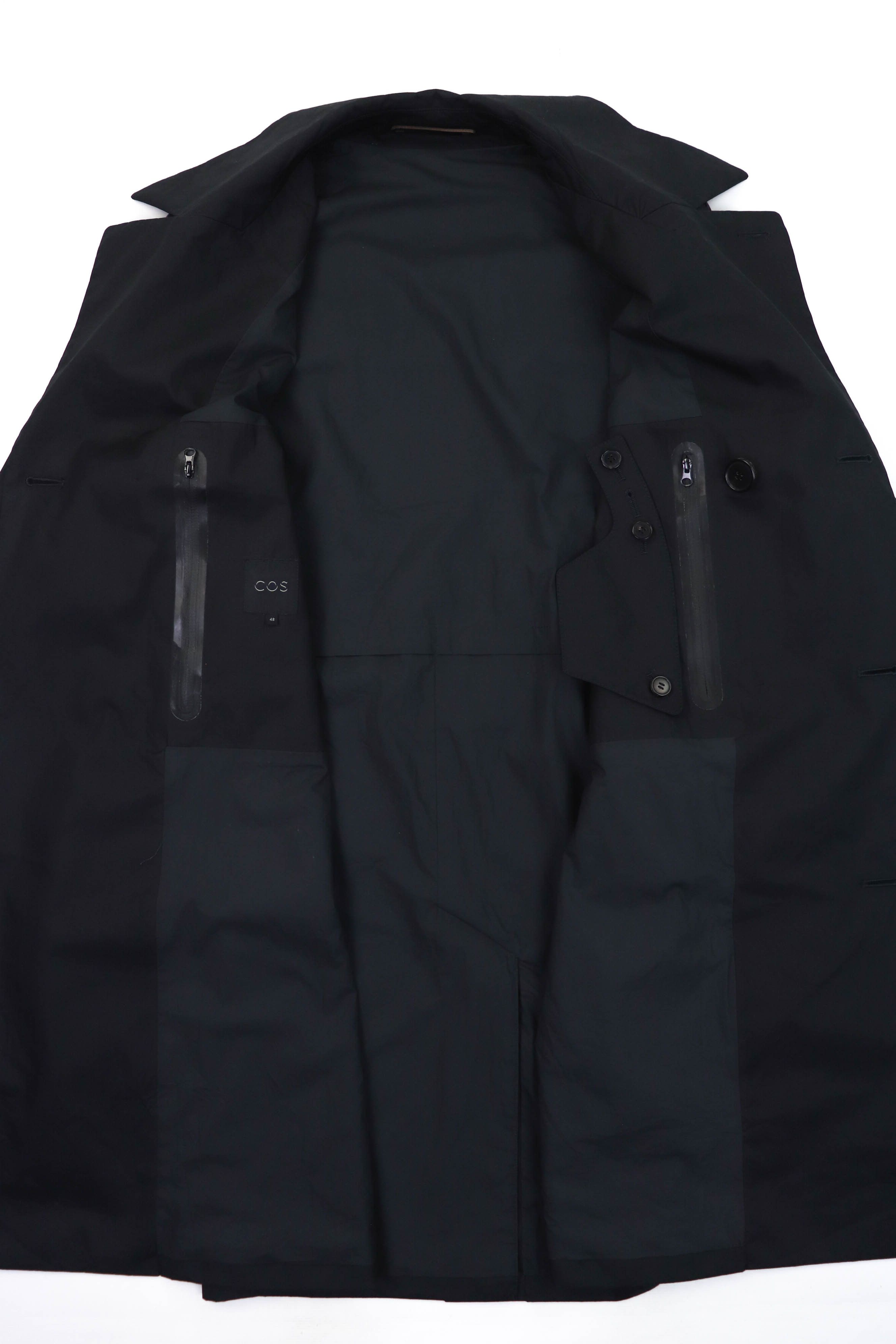 Cos COS Charcoal Black Tech Cotton Double Breasted Mac Coat Size US M / EU 48-50 / 2 - 13 Thumbnail