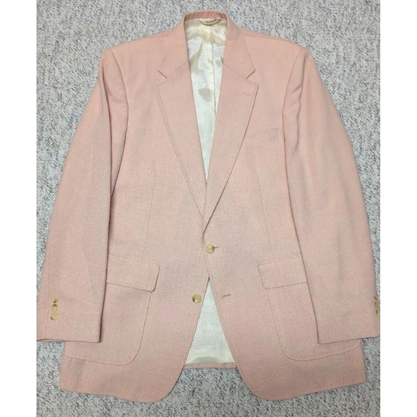Vintage 1980s vintage USA made 40L blazer MIAMI VICE sportscoat PINK hopsack wool jacket Oakton Blazer Size 40R - 4 Thumbnail