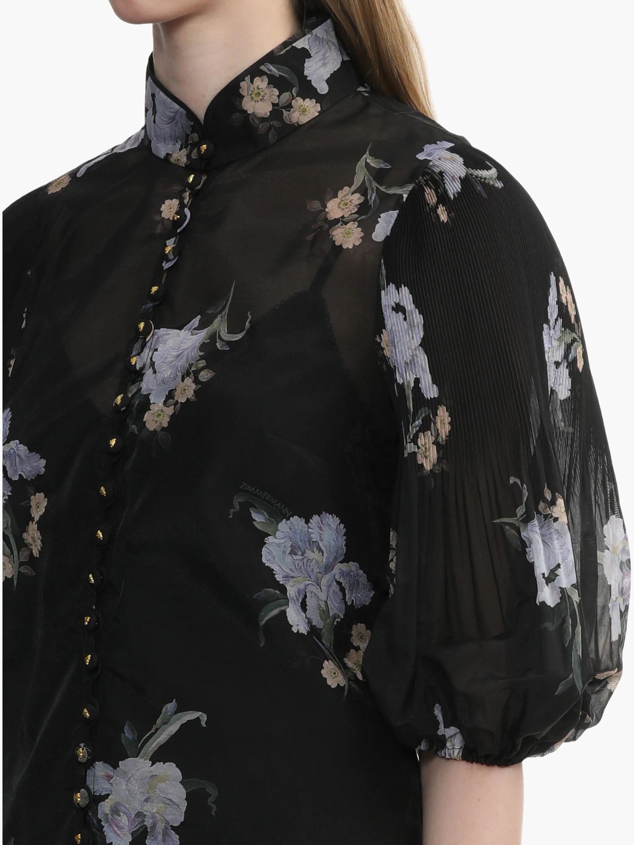 Zimmermann o1s22i1n1024 Pleated Sleeves Illustrated Blouse in Black Size M / US 6-8 / IT 42-44 - 5 Thumbnail
