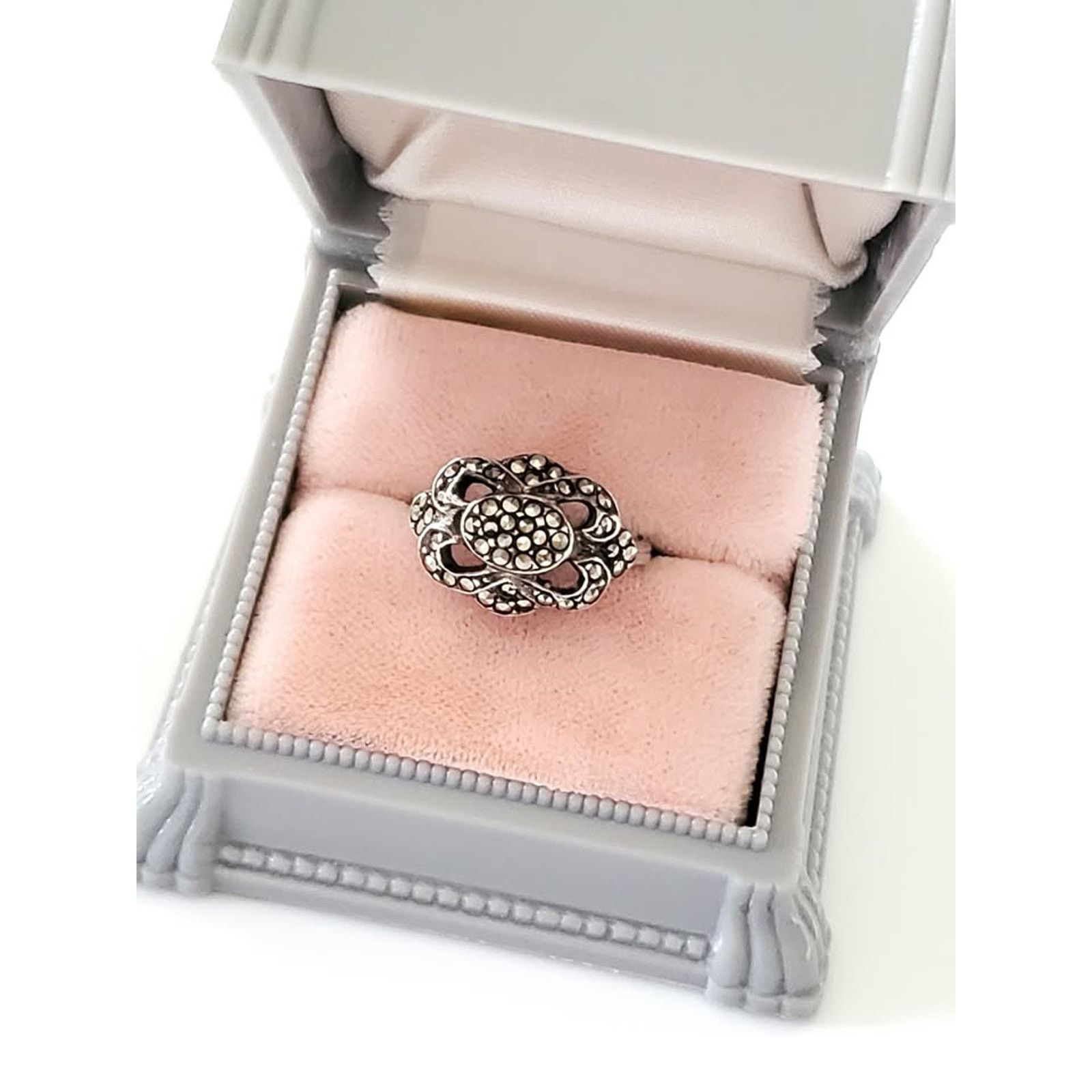 Other Vintage Estate Marcasite Swirl Sterling Silver Ring Size ONE SIZE - 1 Thumbnail