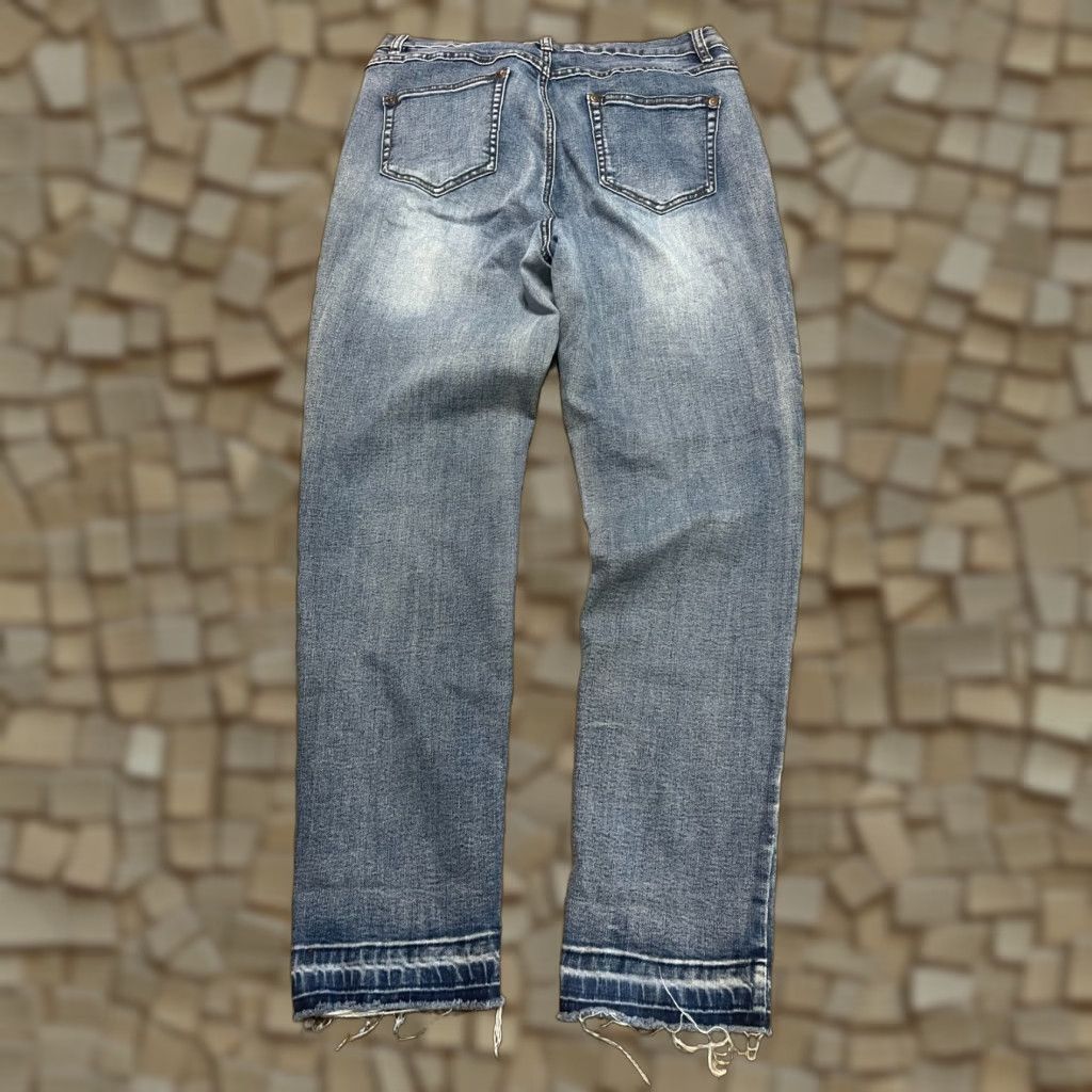 Vintage Tribal Jeans Women's 12 Blue Denim Slim Fit Raw Hem Pockets Ankle Regular Inseam 28 Size 34" / US 12 / IT 48 - 1 Thumbnail
