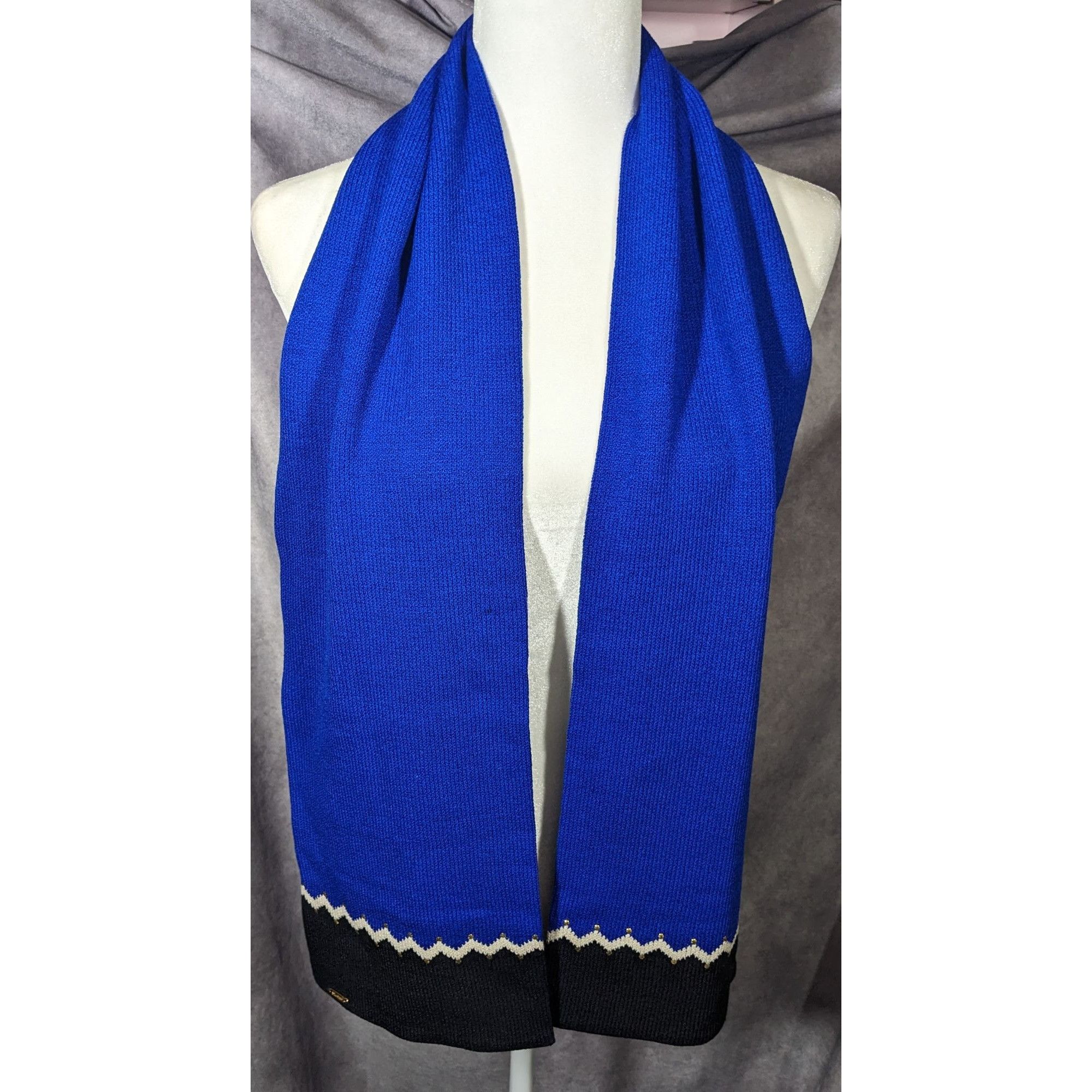 Other St. John Santana Blue And Black Knit Wool Scarf Size ONE SIZE - 7 Thumbnail