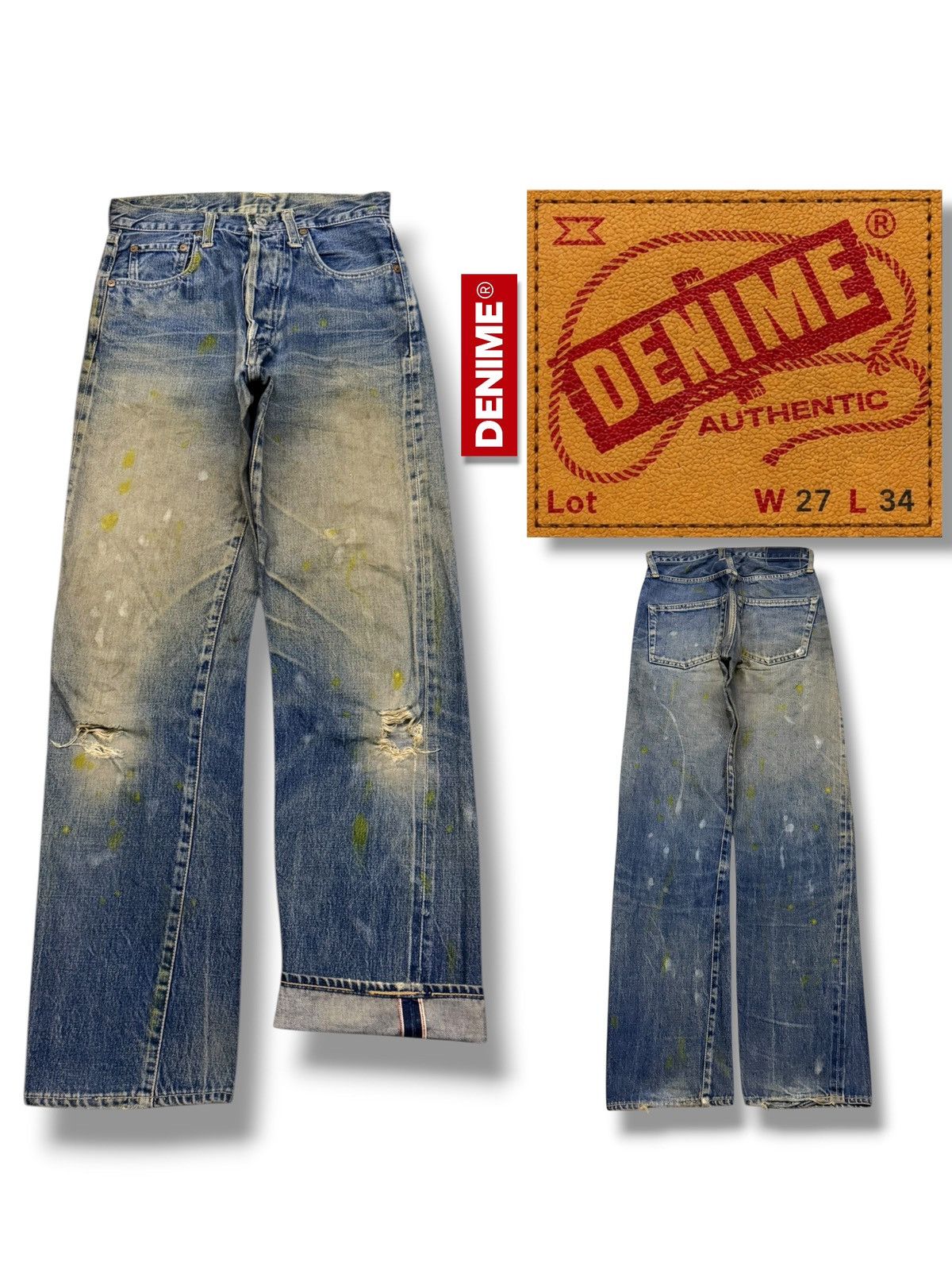 Denime Vintage 90s Denime Crazy Fade, Paint Splatter Selvedge | W27 Size US 27 - 1 Thumbnail