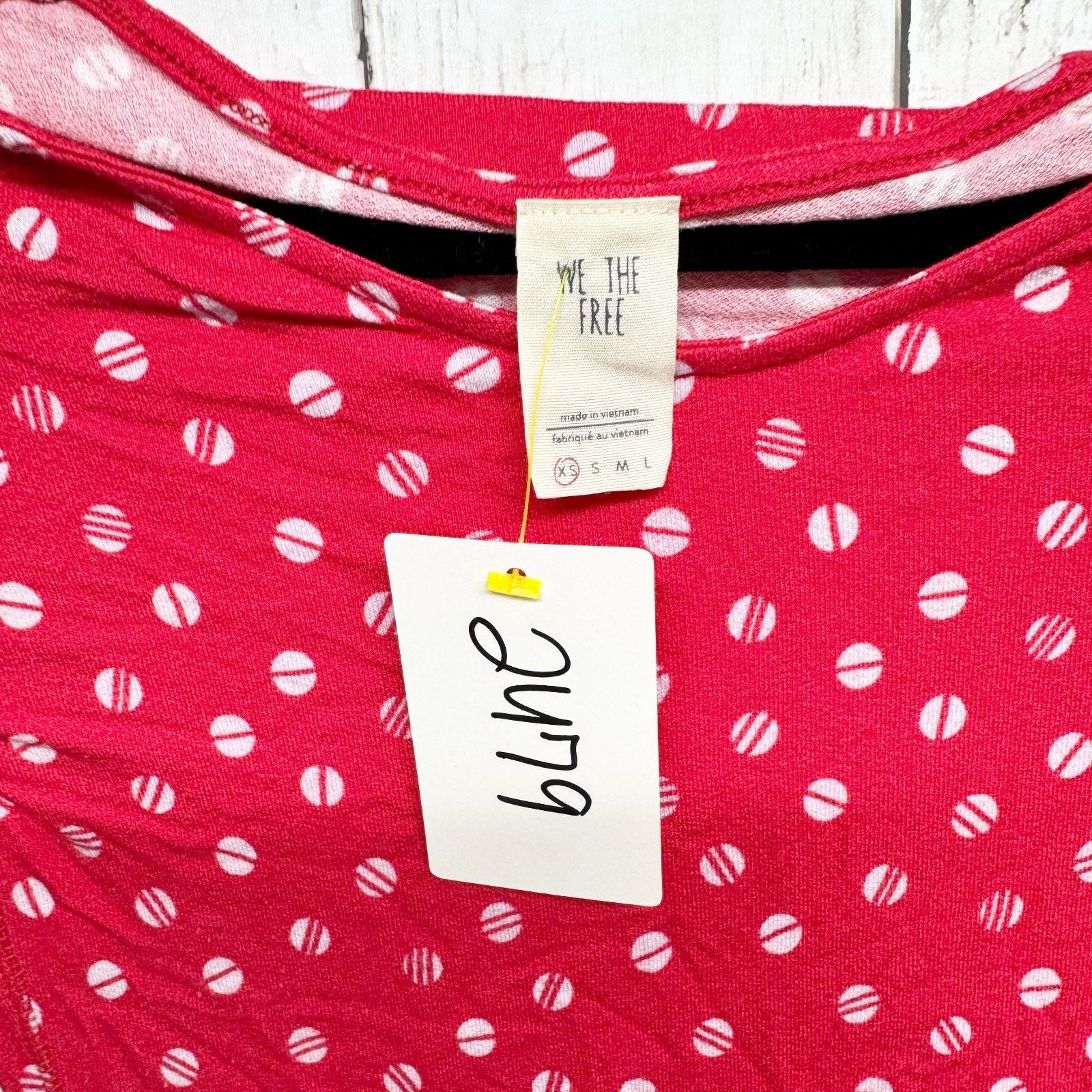 Free People We The Free XS Red Dot Boat Neck Puffed Long Sleeve Blouse Size XS / US 0-2 / IT 36-38 - 2 Thumbnail