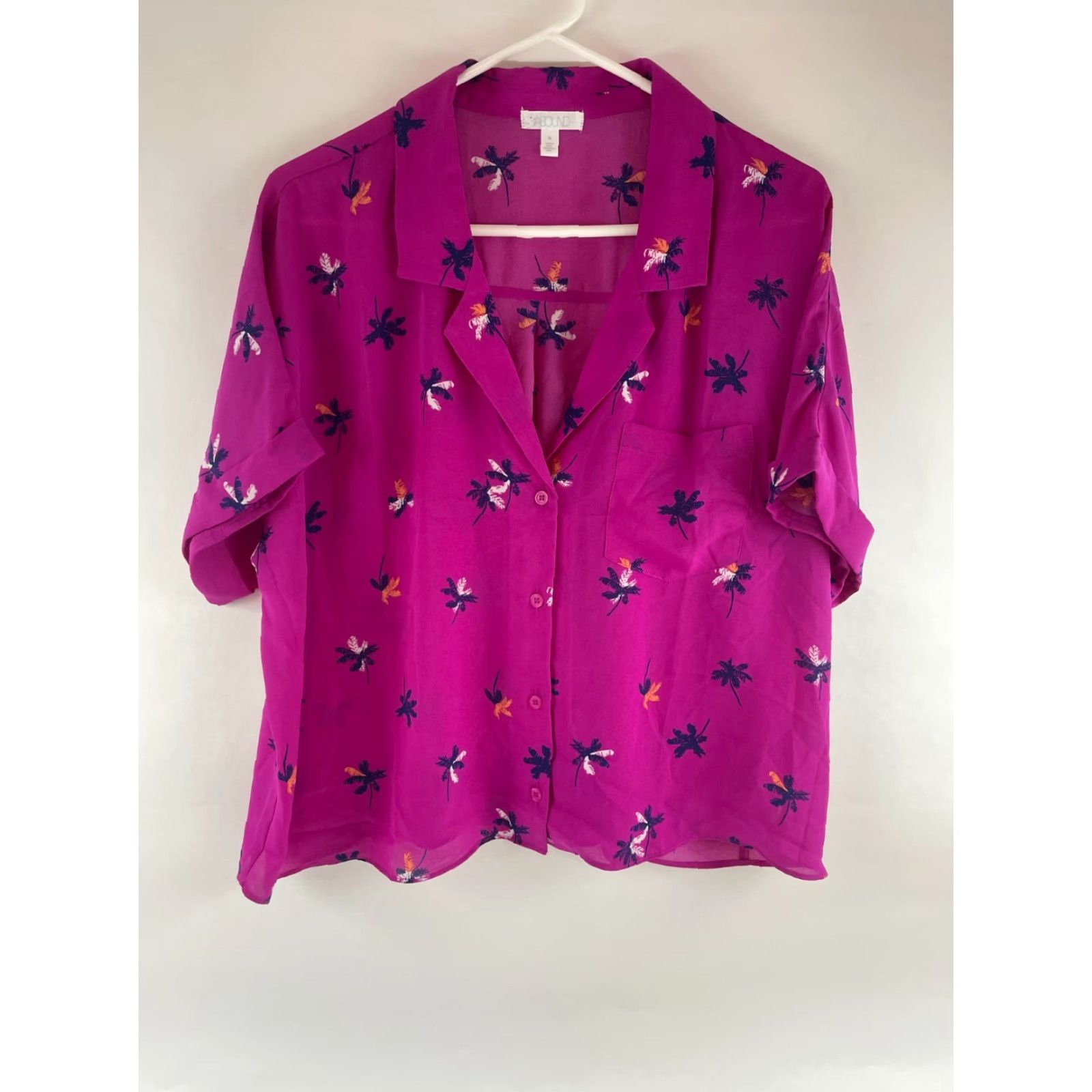 Vintage ABOUND Cropped Top Women's XL Purple "Coconut Tree" Pocket Button Up Tee NWT Shirt Size XL / US 12-14 / IT 48-50 - 2 Thumbnail