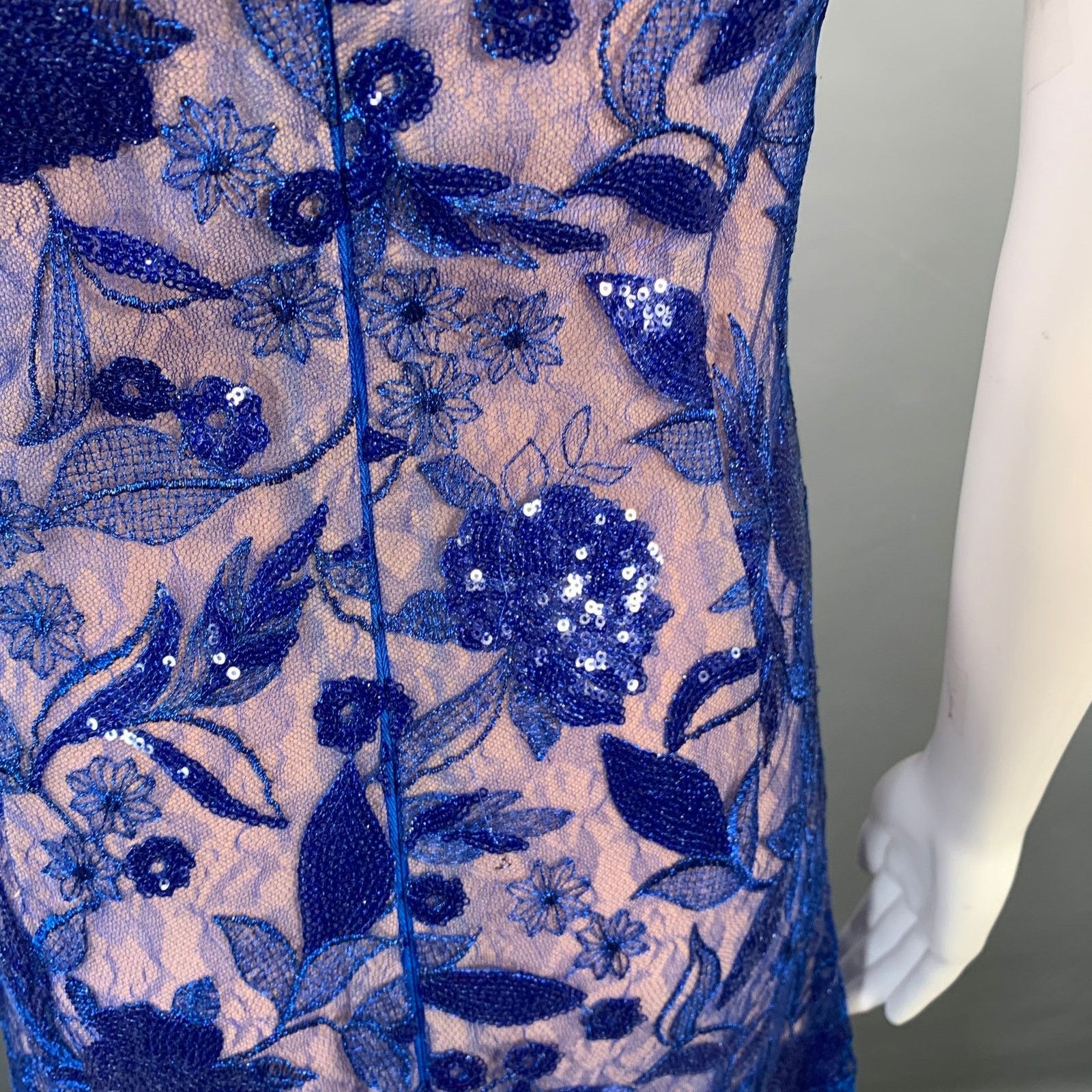 Other COSTARELLOS Blue Nude Lace Short Sleeve Cocktail Dress Size XS / US 0-2 / IT 36-38 - 5 Thumbnail