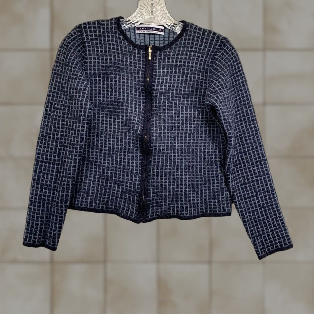 Vintage VINTAGE Amanda Smith Sweater Full Zip Jumper Argyle Blue Squares 80s 90s Preppy Slim XS Womens Dress Knit Wool-Acrylic Size XS / US 0-2 / IT 36-38 - 1 Thumbnail