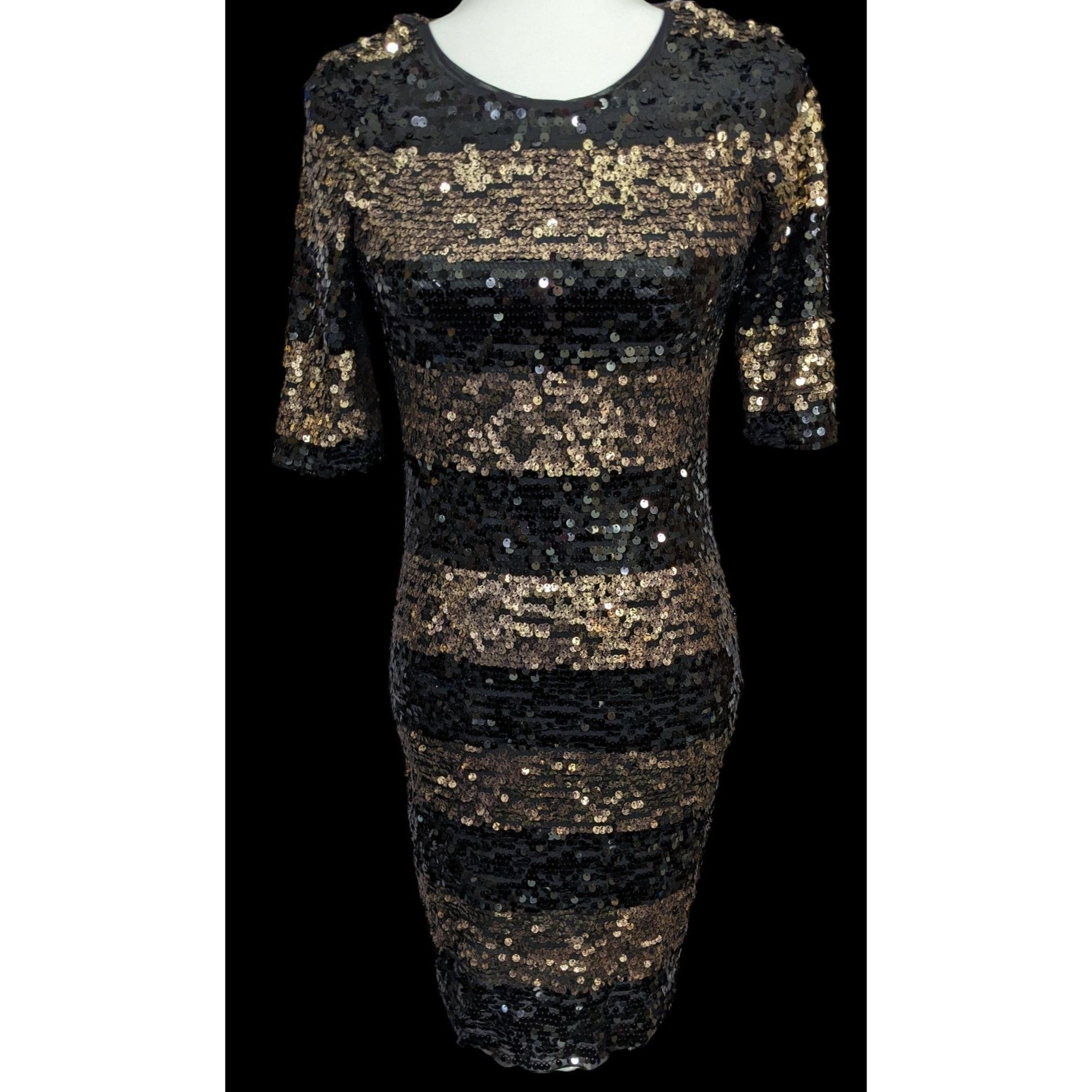 Bcbgmaxazria Black And Gold Sequin Cocktail Dress by BCBGMaxazria Size S / US 4 / IT 40 - 2 Thumbnail