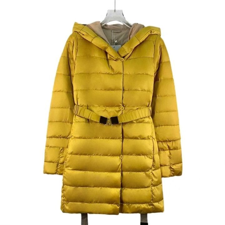 Max Mara Maxmara Yellow Hooded Belted Satin Down Jacket Size S / US 4 / IT 40 - 1 Thumbnail