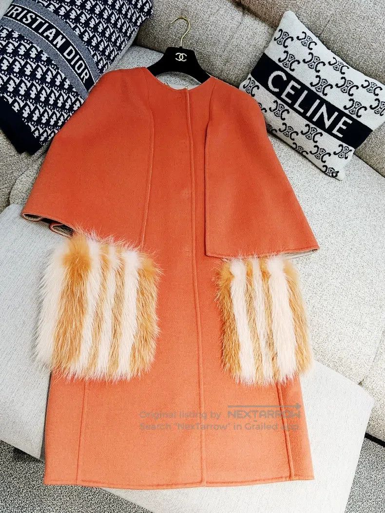 Fendi Fendi Orange Cloak-style Fleece Pocket Long Coat Size XXS / US 00 / IT 34 - 4 Thumbnail