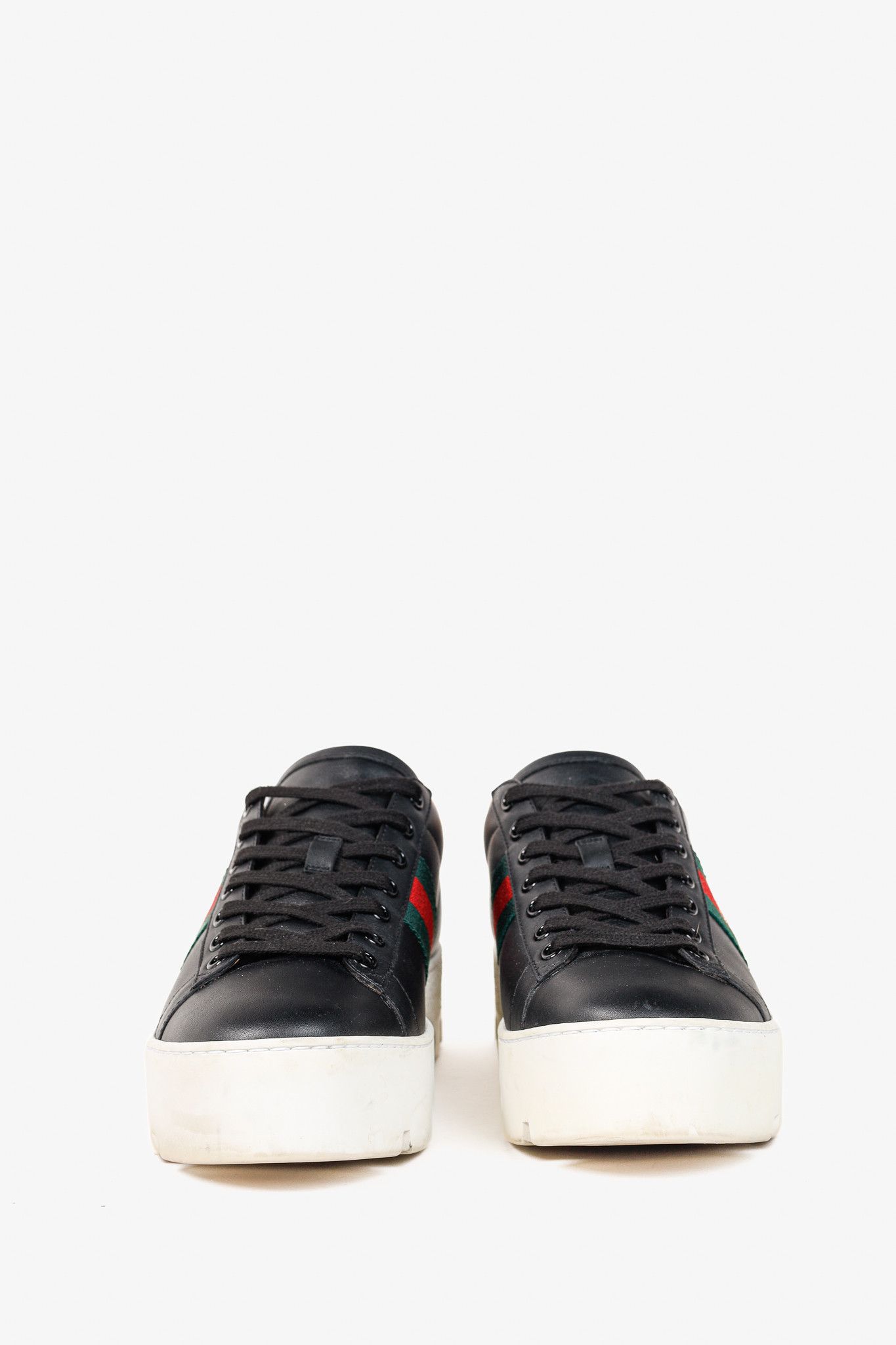 Gucci Gucci Ace Web Gold Bee Black Leather White Platform Sneaker Size US 9.5 / IT 39.5 - 2 Thumbnail