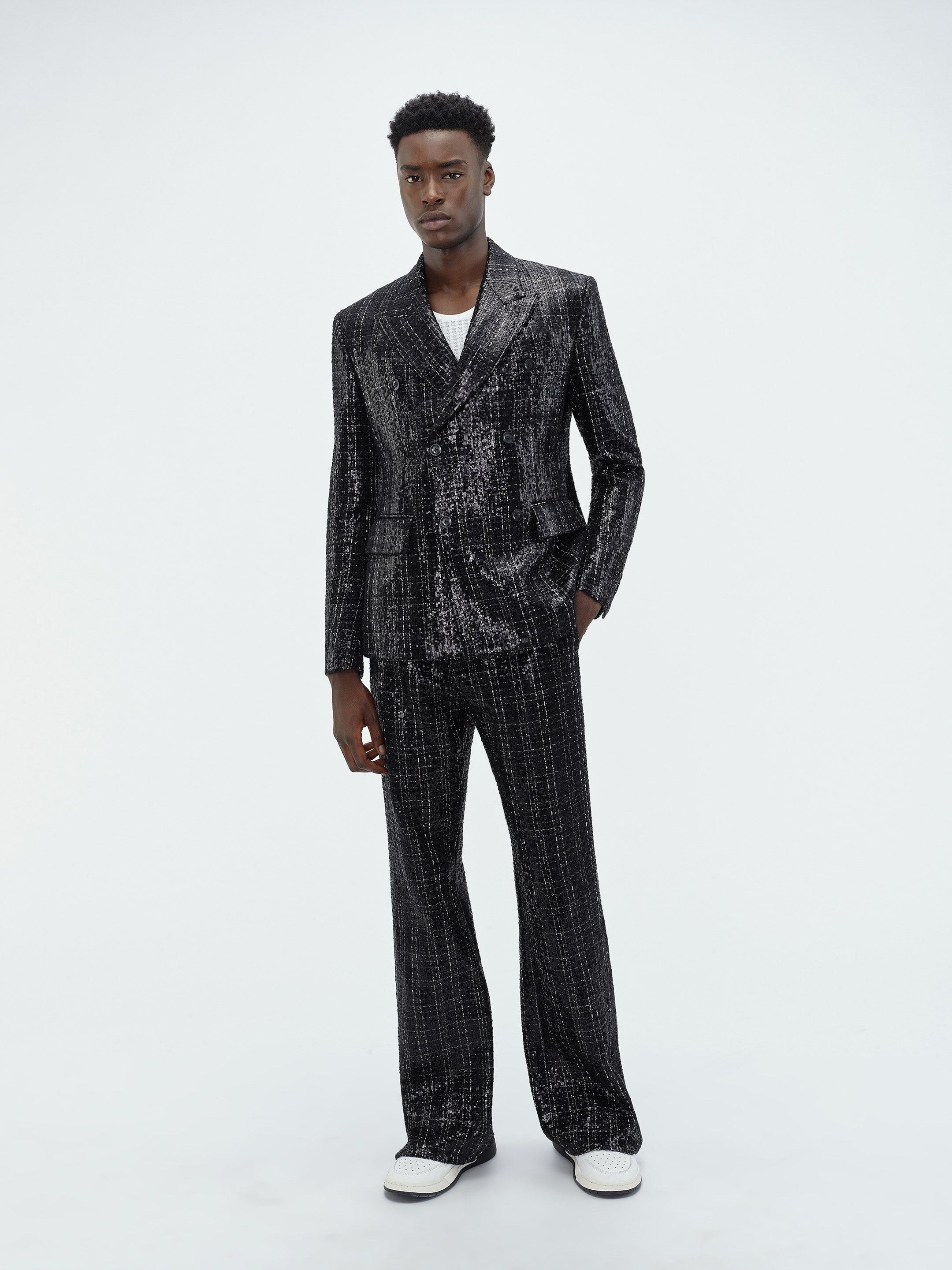 Amiri o1s1wg110525 Sequin Boucle Double-Breasted Blazer in Black Size US L / EU 52-54 / 3 - 2 Thumbnail