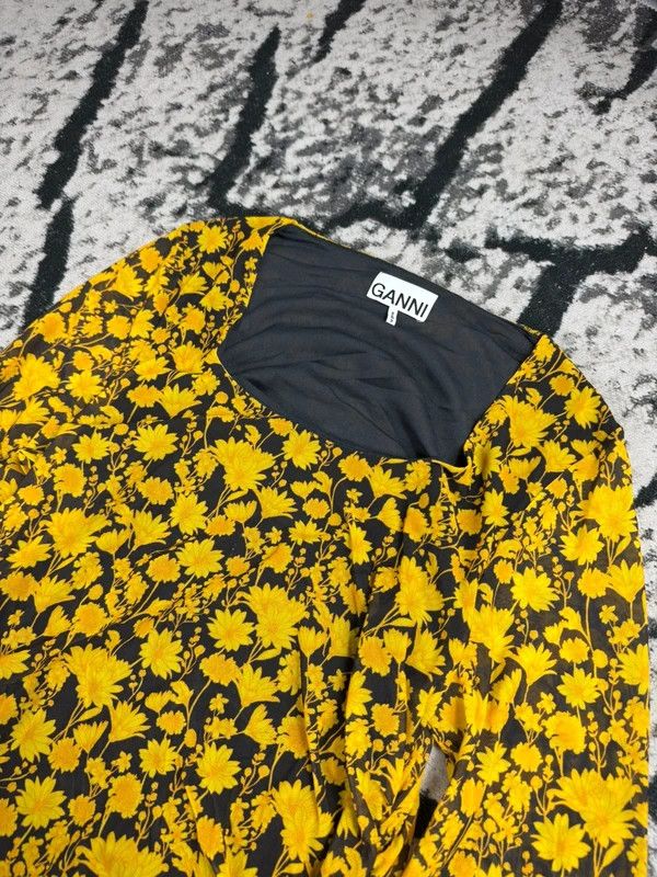 Ganni Ganni dress long new yellow black flowers sunflowers 40 Size L / US 10 / IT 46 - 3 Thumbnail
