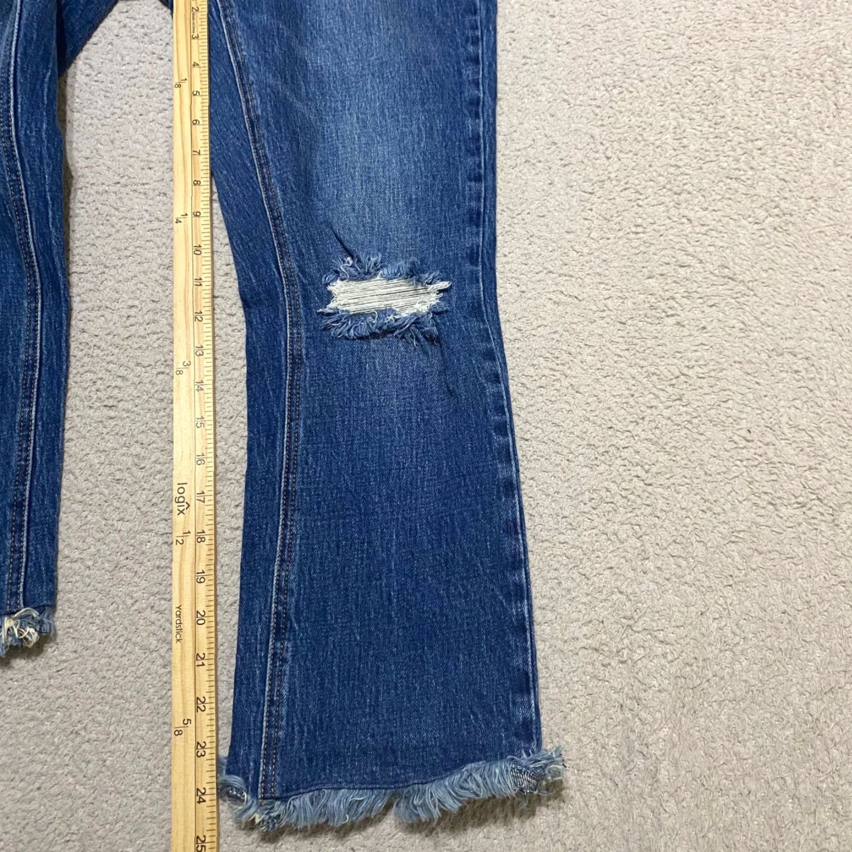 Denime OAT New York Jeans Womens Crop Blue Denim Medium Wash Distressed Raw Hem 25 in. Size 42" / US 20 - 6 Thumbnail