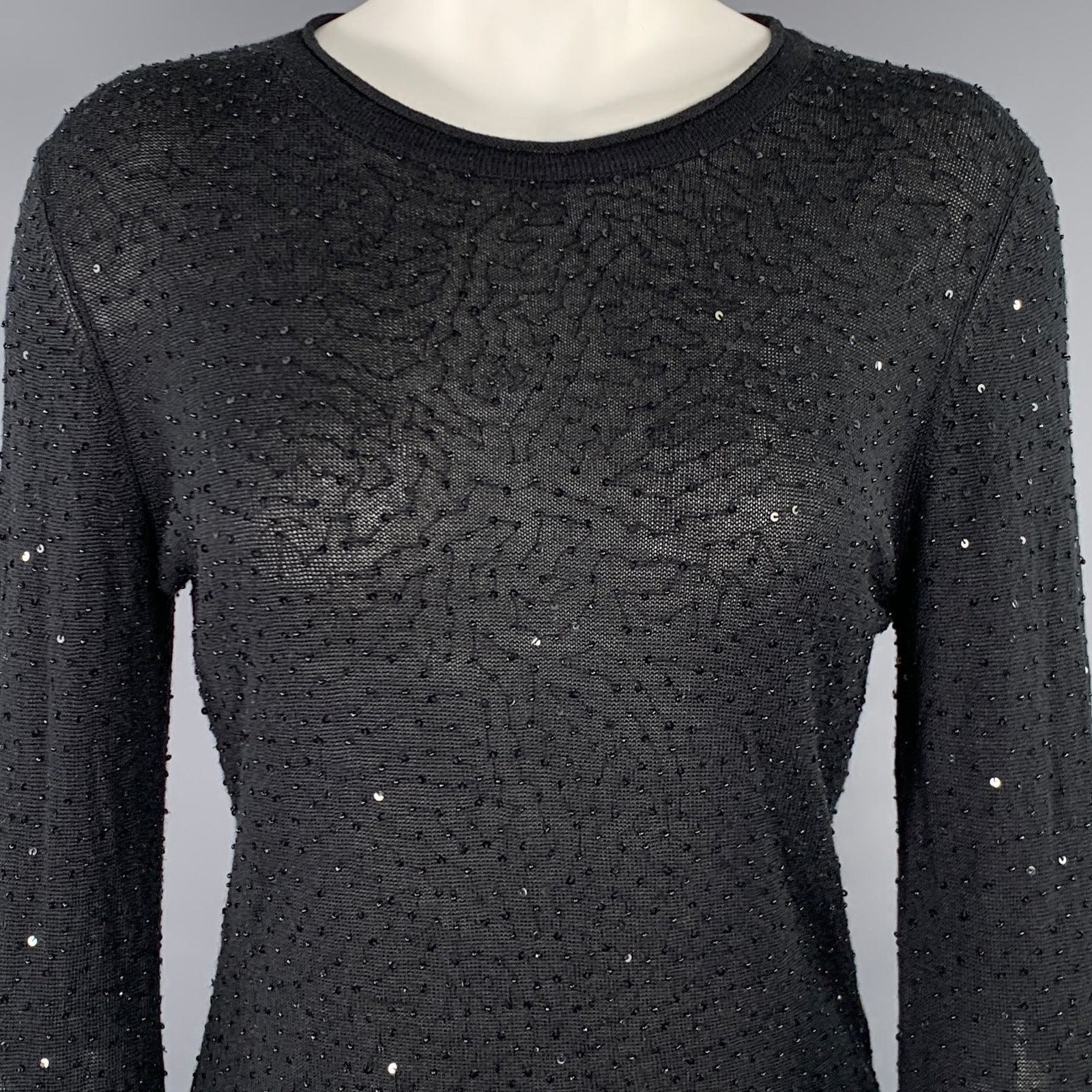 Vivienne Tam 2 Black Silk Cashmere Sequined Crew Neck Pullover Size XS / US 0-2 / IT 36-38 - 2 Thumbnail